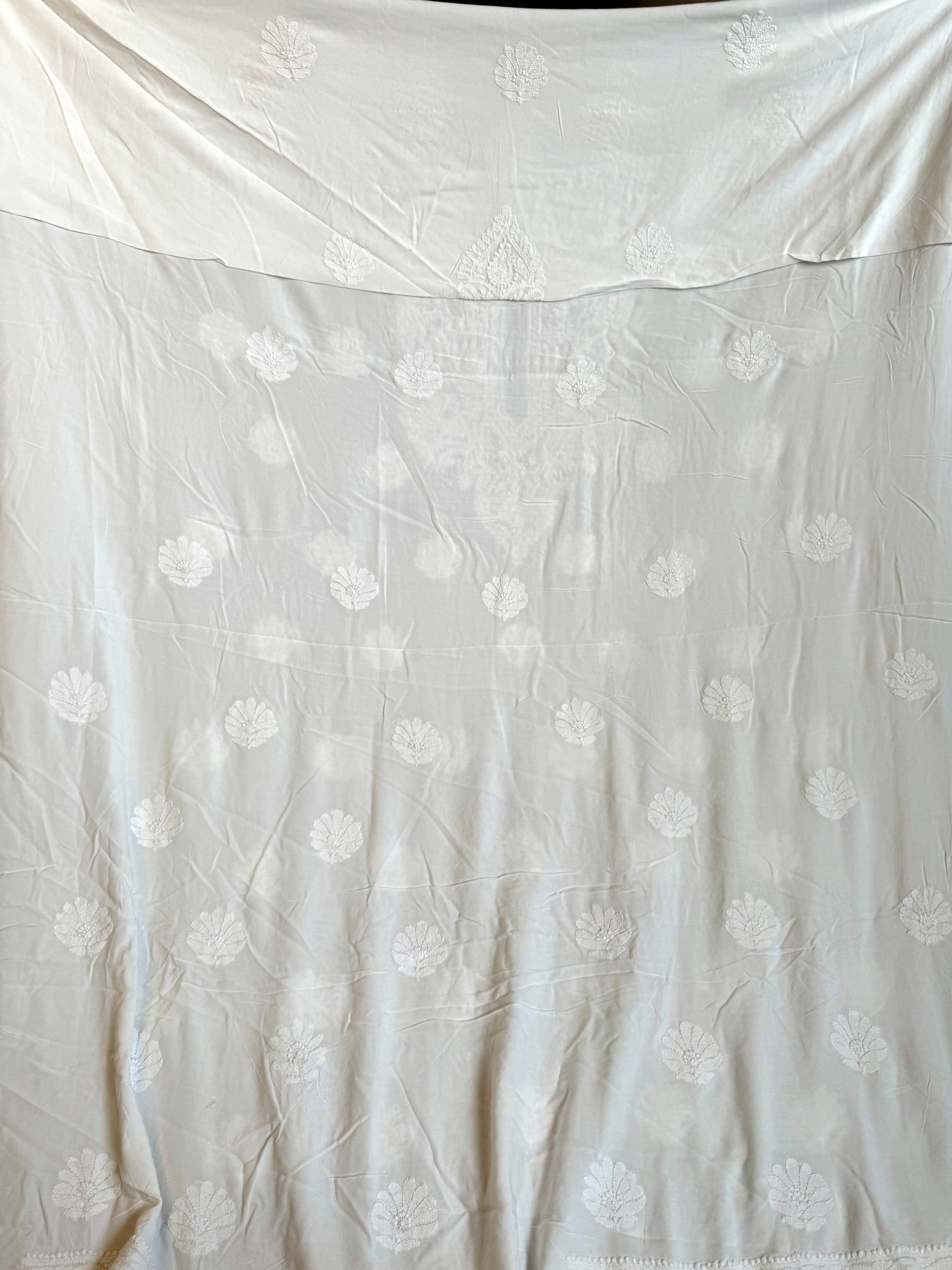 Modal Chikankari Unstitched Kurti Fabric - White ARIAA CHIKANKARI