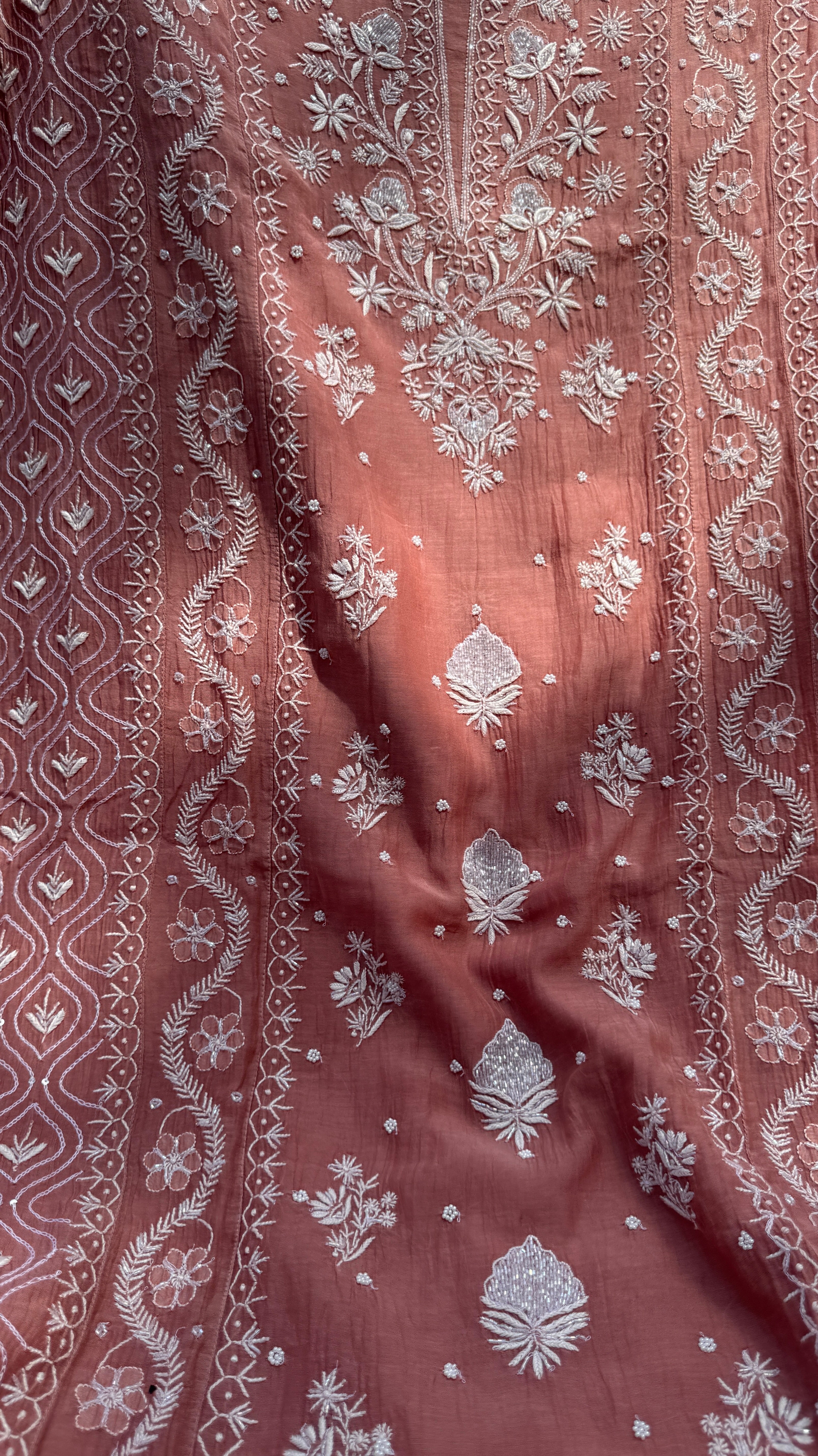 Mul Chanderi Chikankari - Unstitched Set - Deep Rosewood