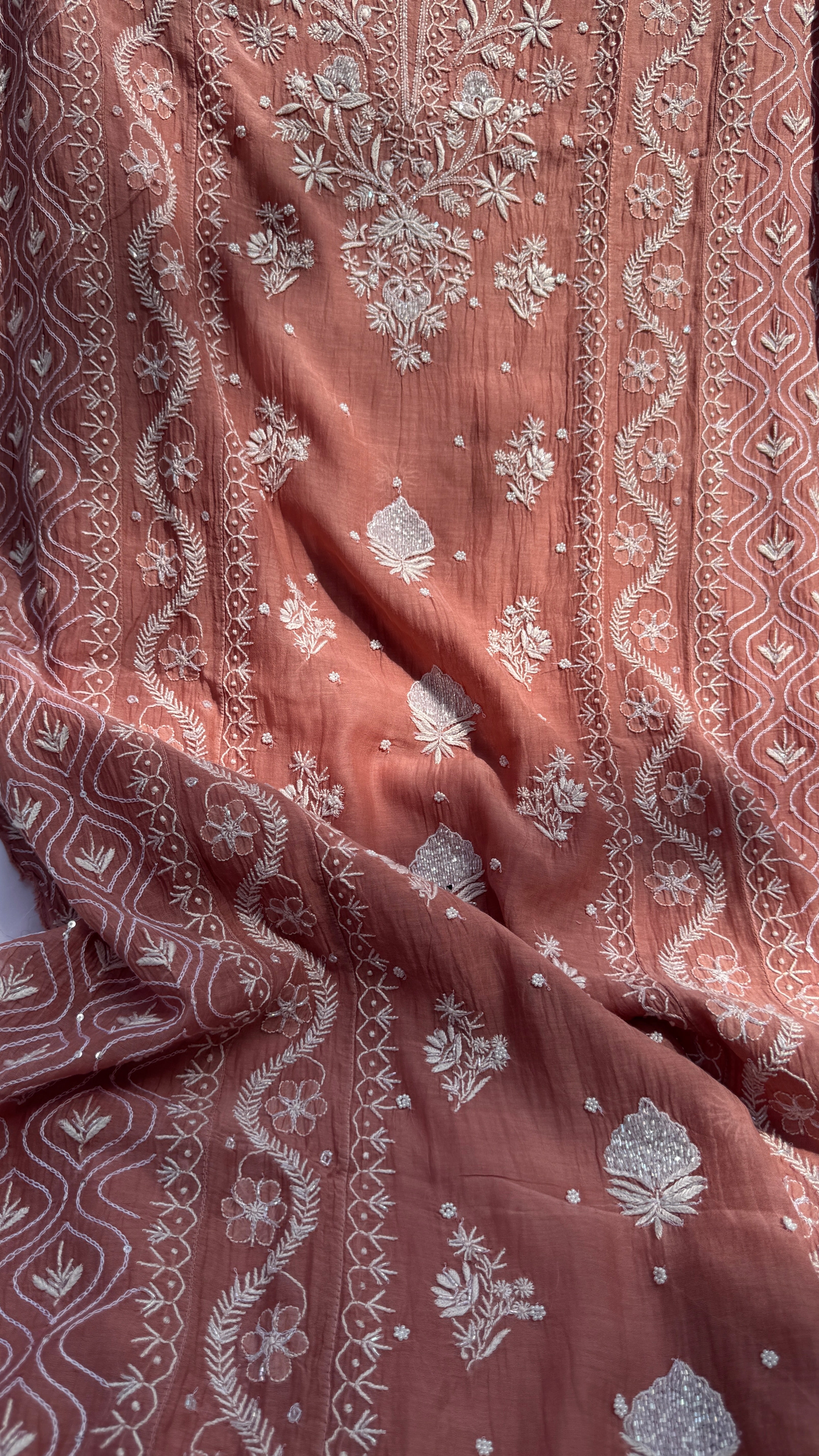 Mul Chanderi Chikankari - Unstitched Set - Deep Rosewood