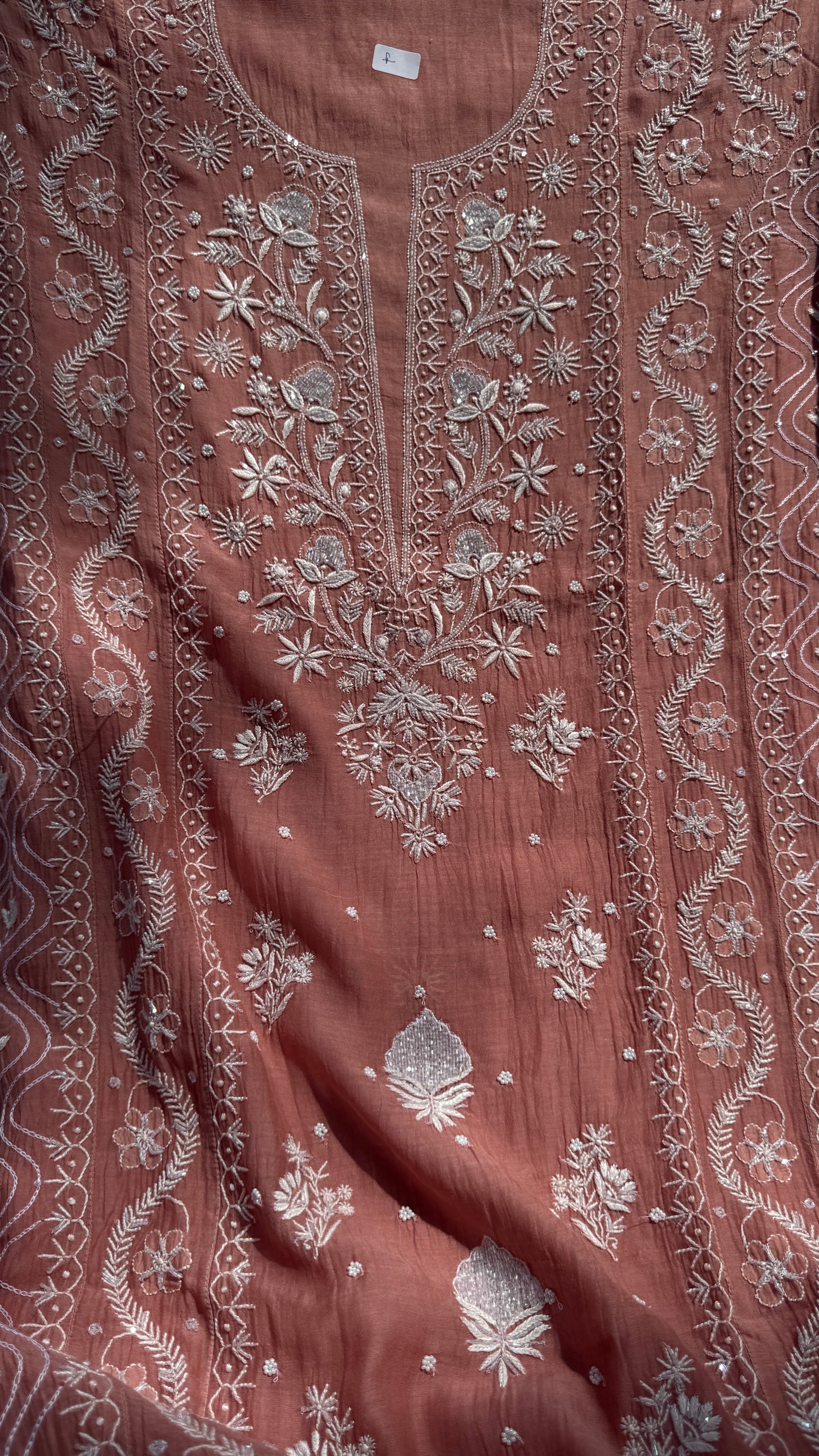Mul Chanderi Chikankari - Unstitched Set - Deep Rosewood