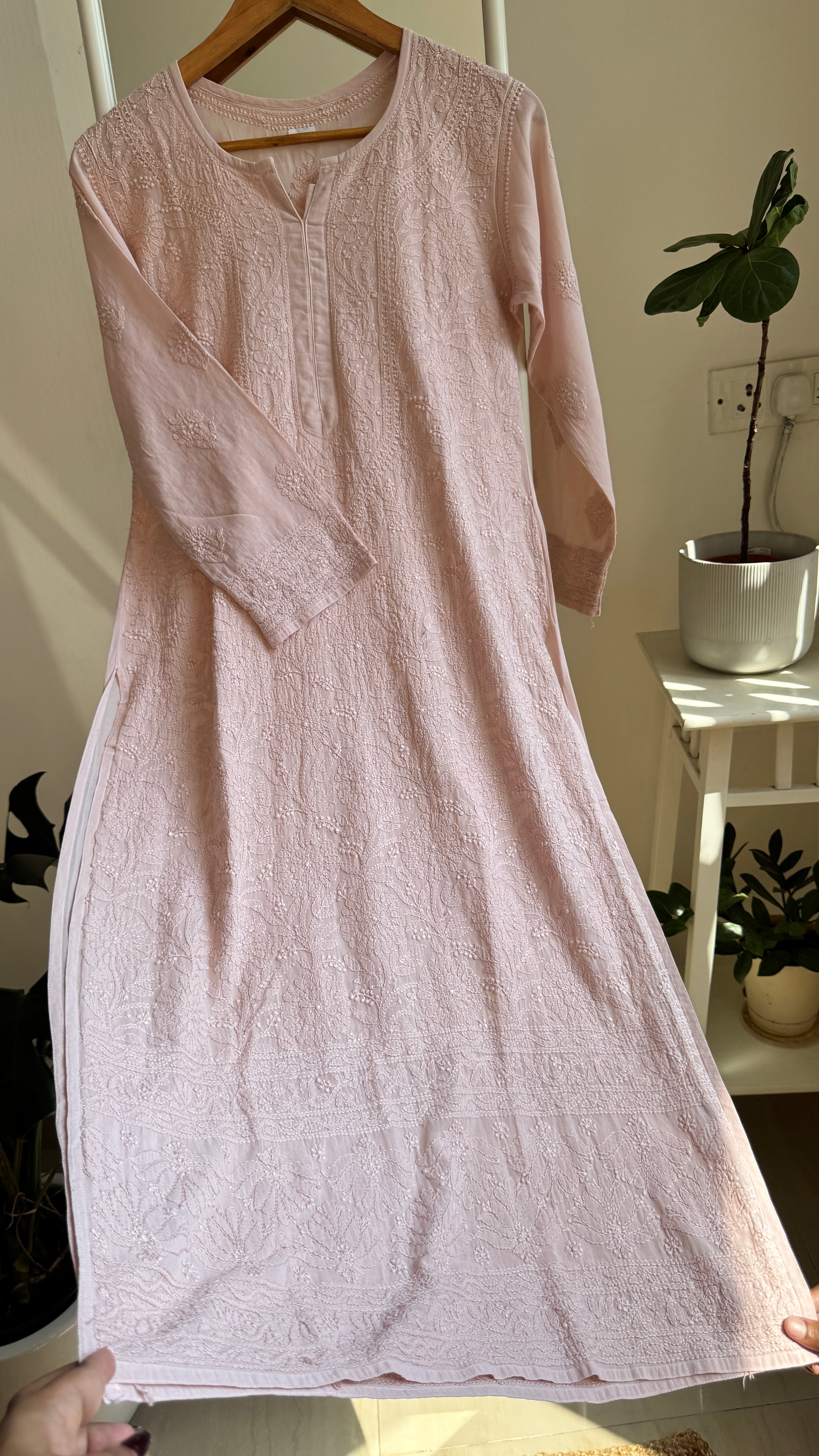 Pure Cotton Chikankari Full Jaal Kurti - Pale Pink - Naaz Collection