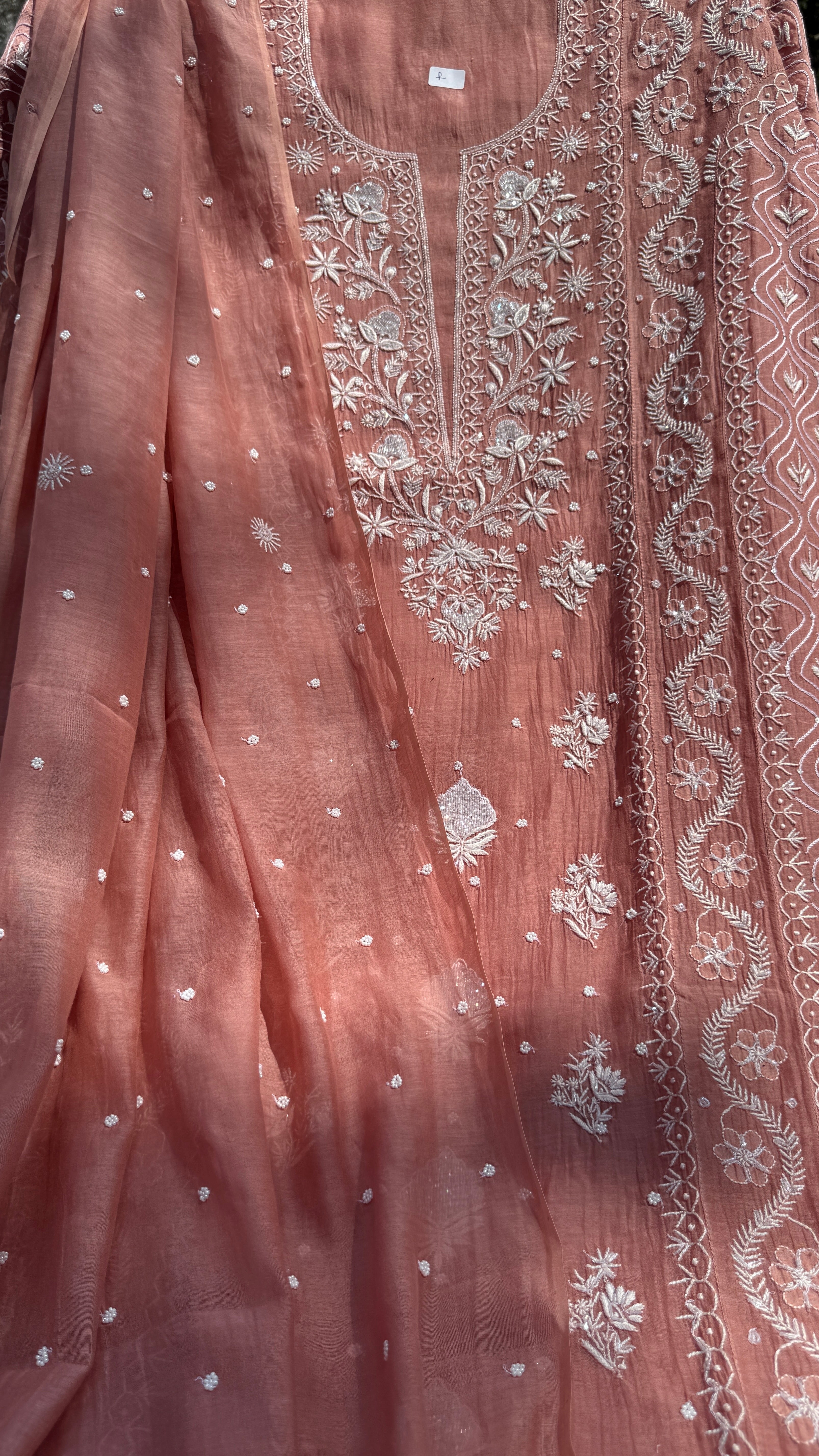 Mul Chanderi Chikankari - Unstitched Set - Deep Rosewood
