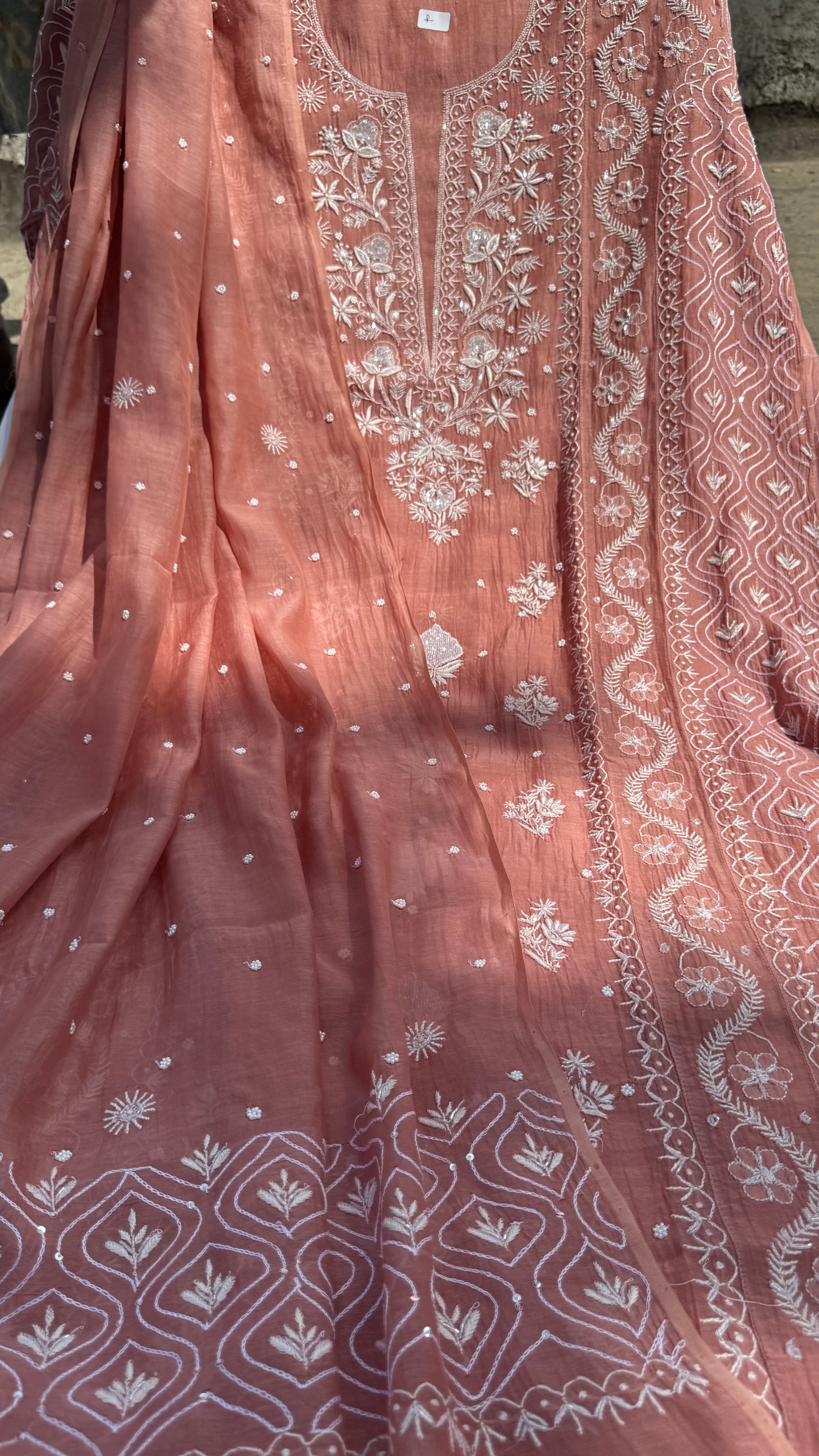 Mul Chanderi Chikankari - Unstitched Set - Deep Rosewood