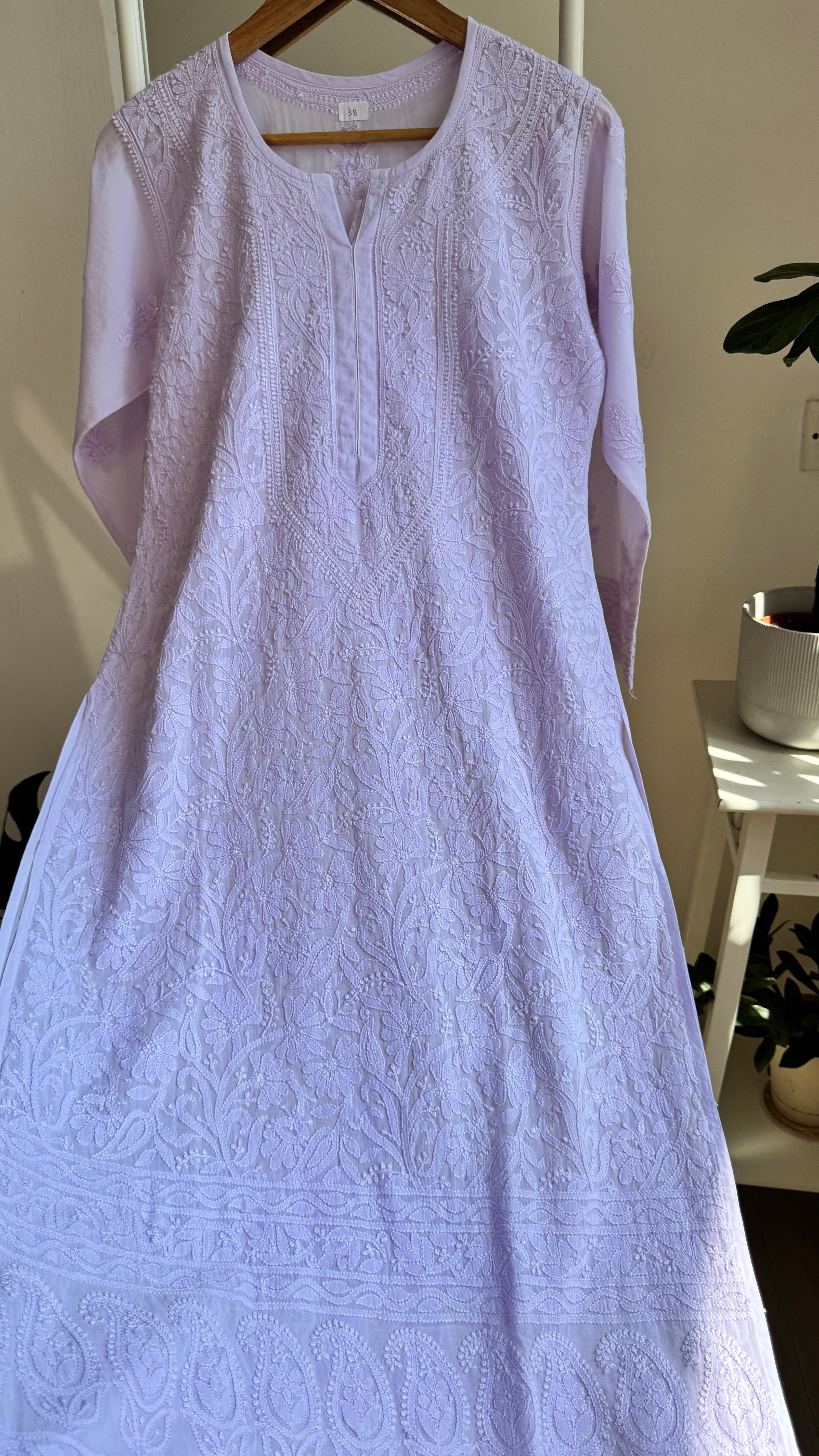 Pure Cotton Chikankari Full Jaal Kurti - Lavander - Naaz Collection