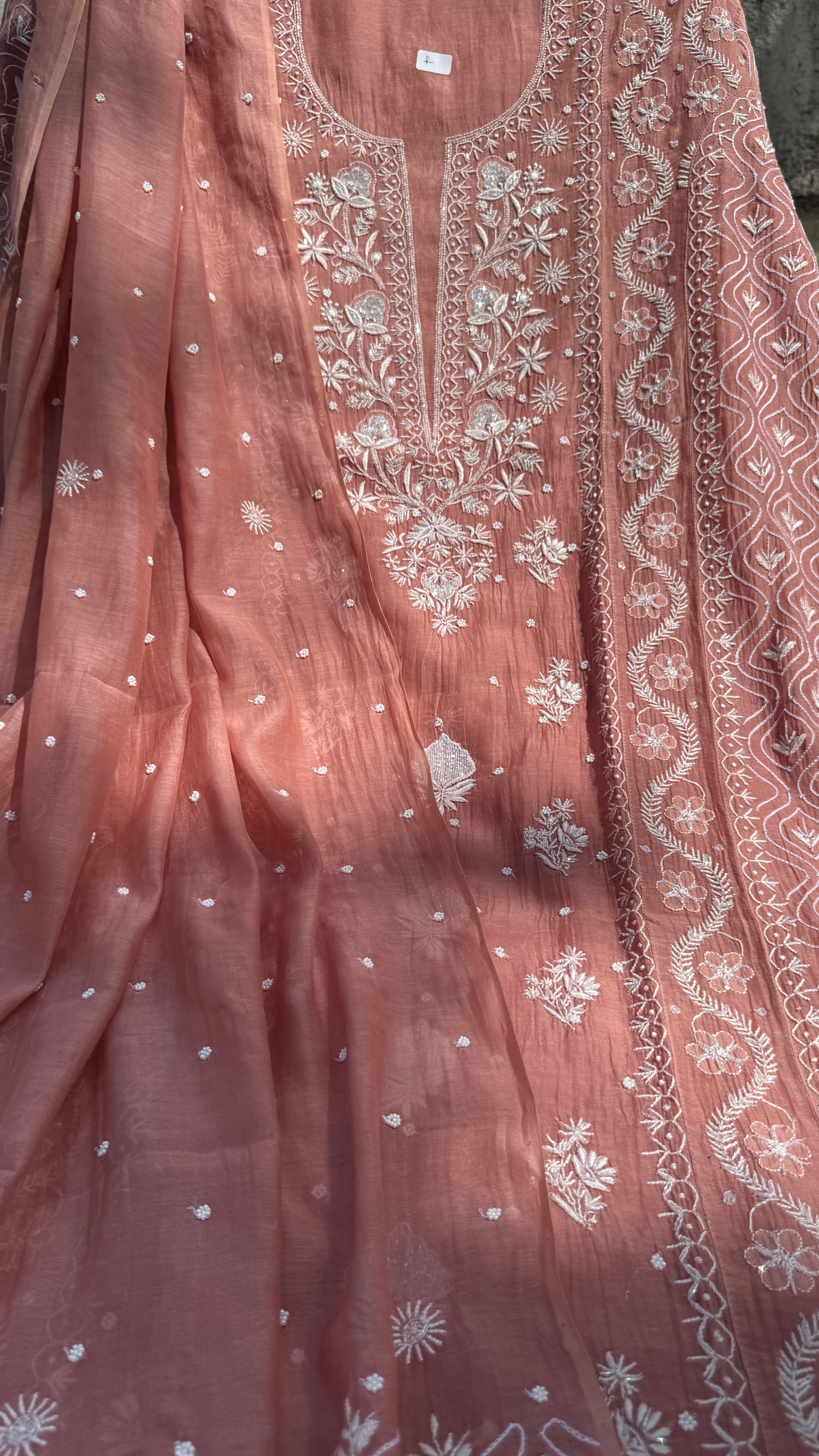 Mul Chanderi Chikankari - Unstitched Set - Deep Rosewood