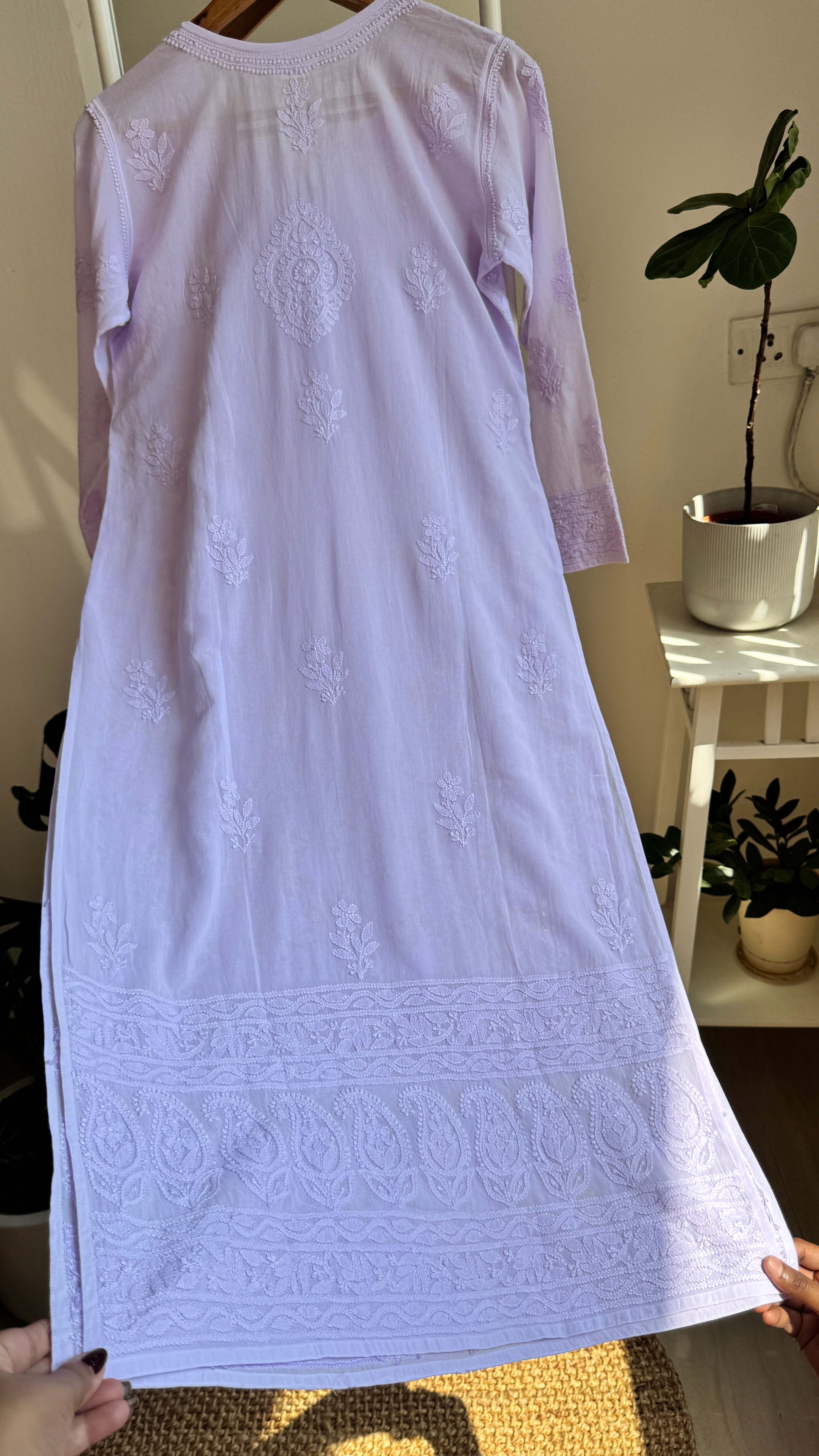 Pure Cotton Chikankari Full Jaal Kurti - Lavander - Naaz Collection