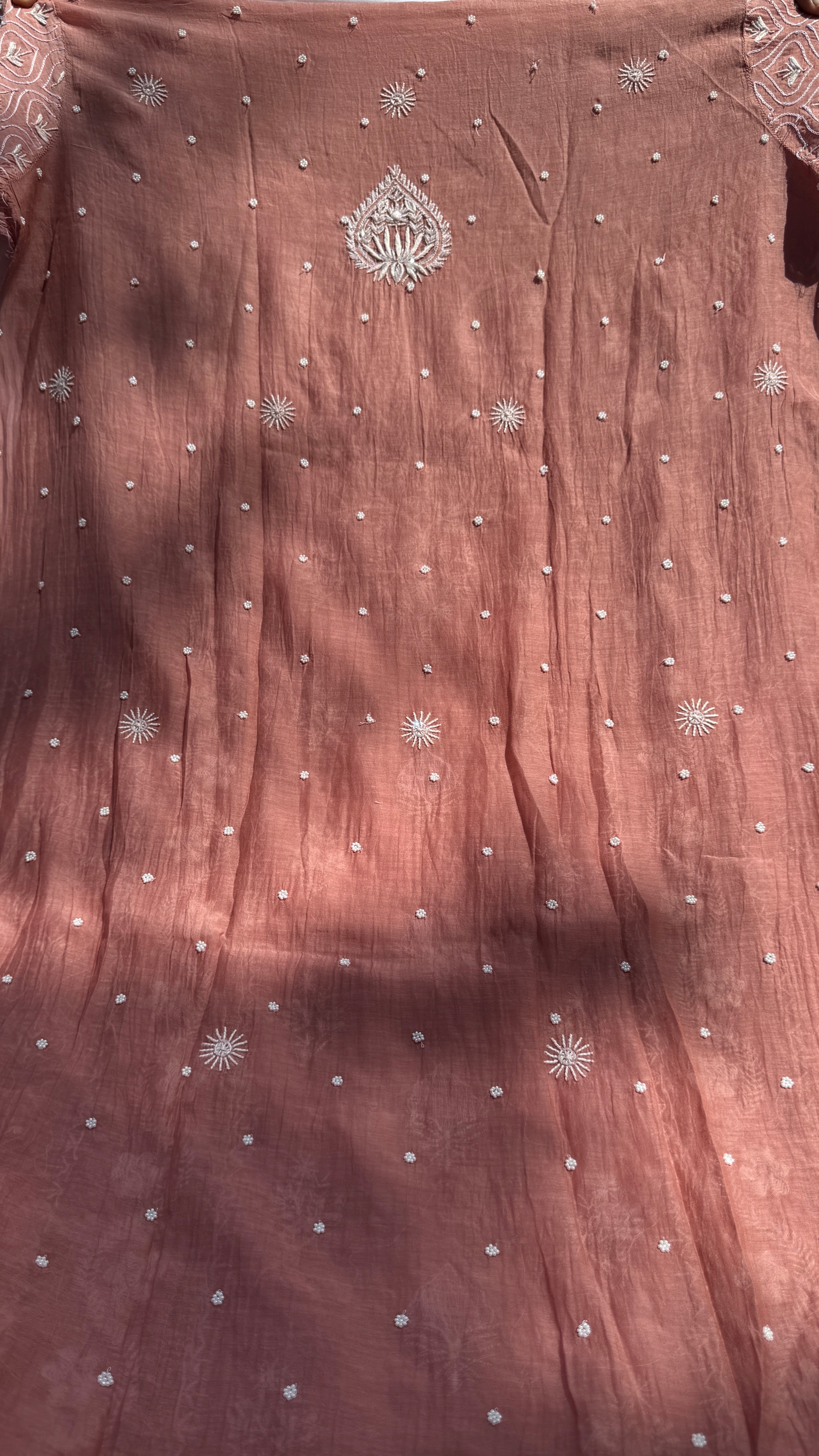 Mul Chanderi Chikankari - Unstitched Set - Deep Rosewood