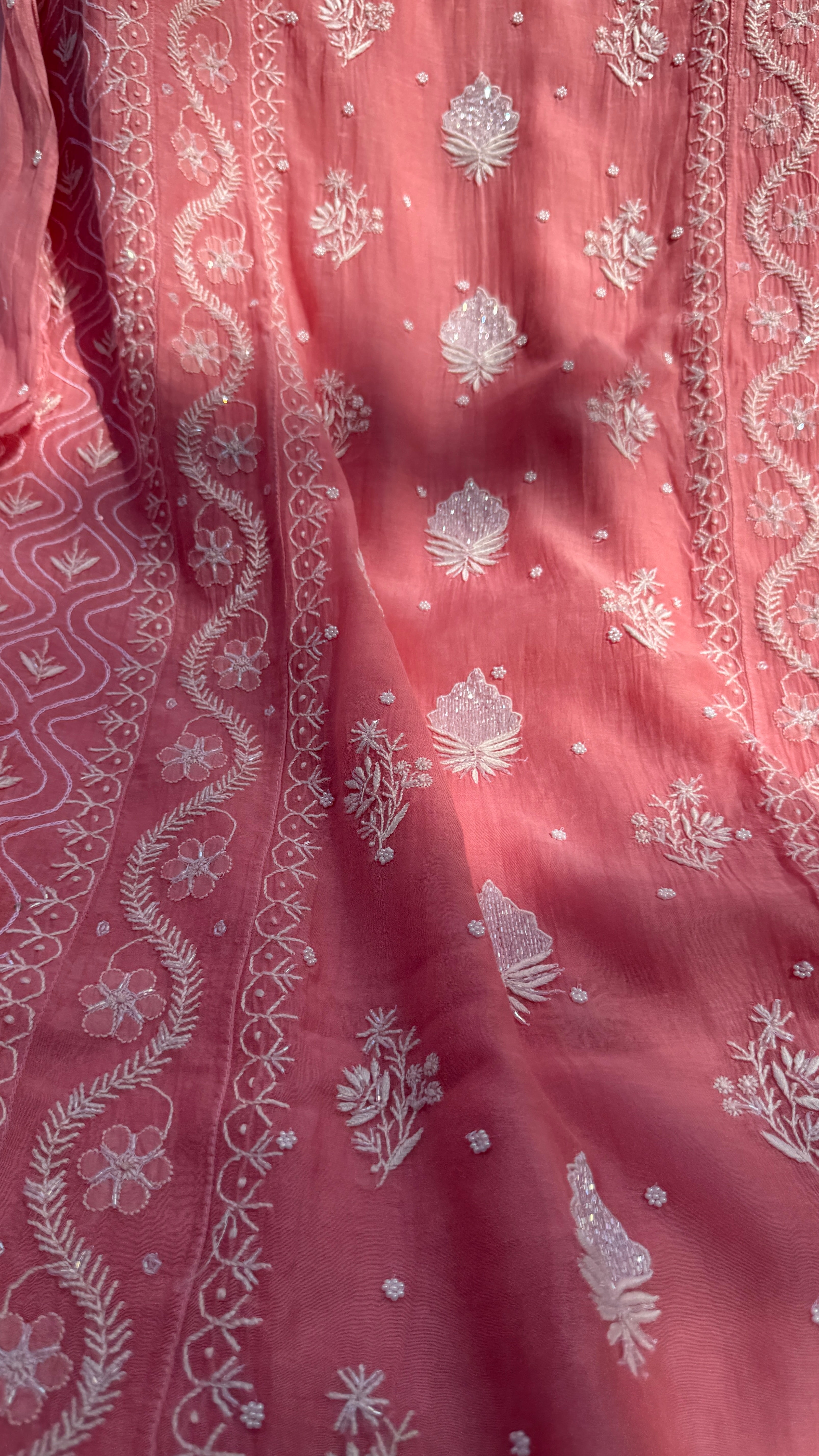 Mul Chanderi Chikankari - Unstitched Set - Rosewood Pink