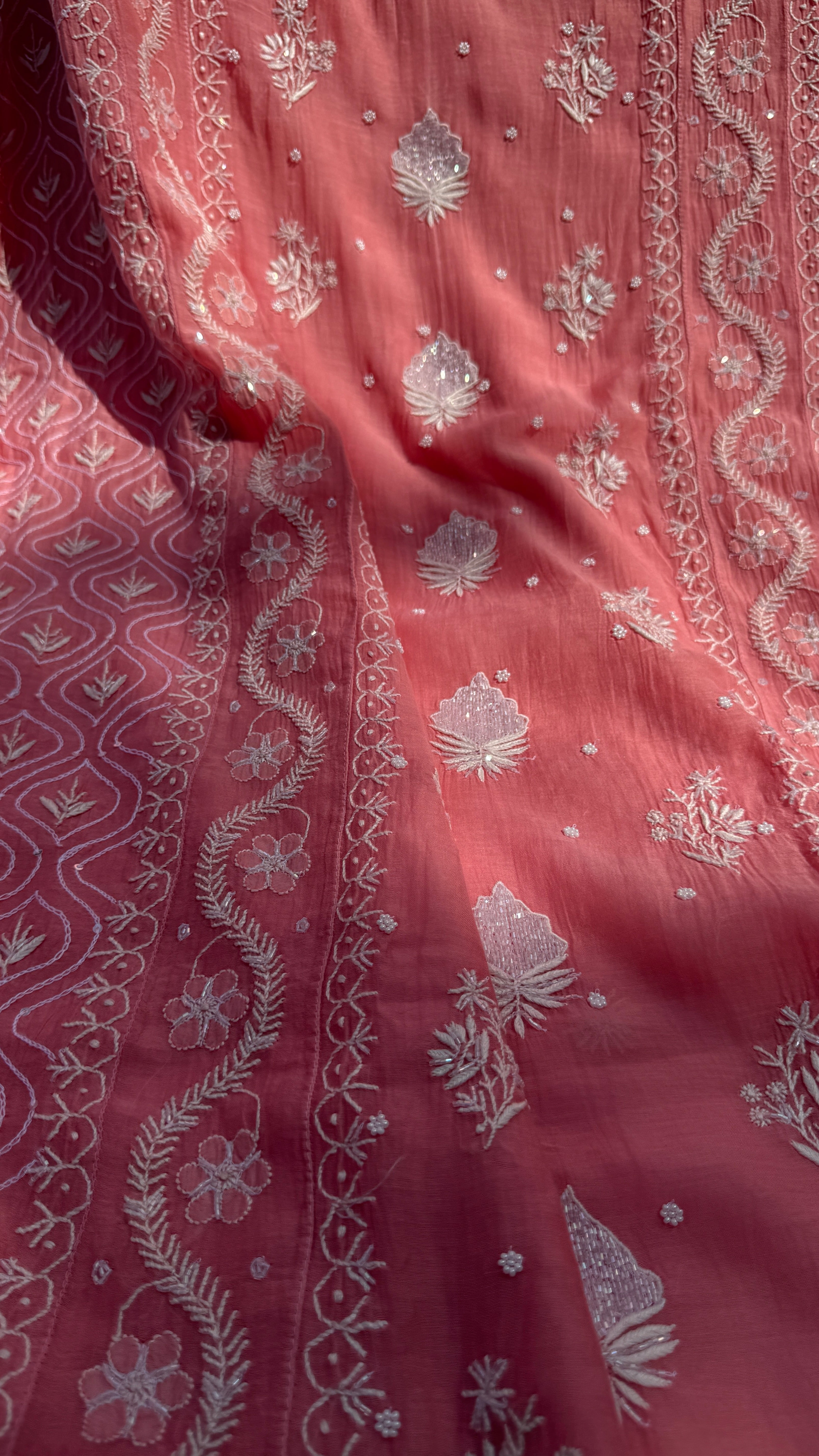 Mul Chanderi Chikankari - Unstitched Set - Rosewood Pink