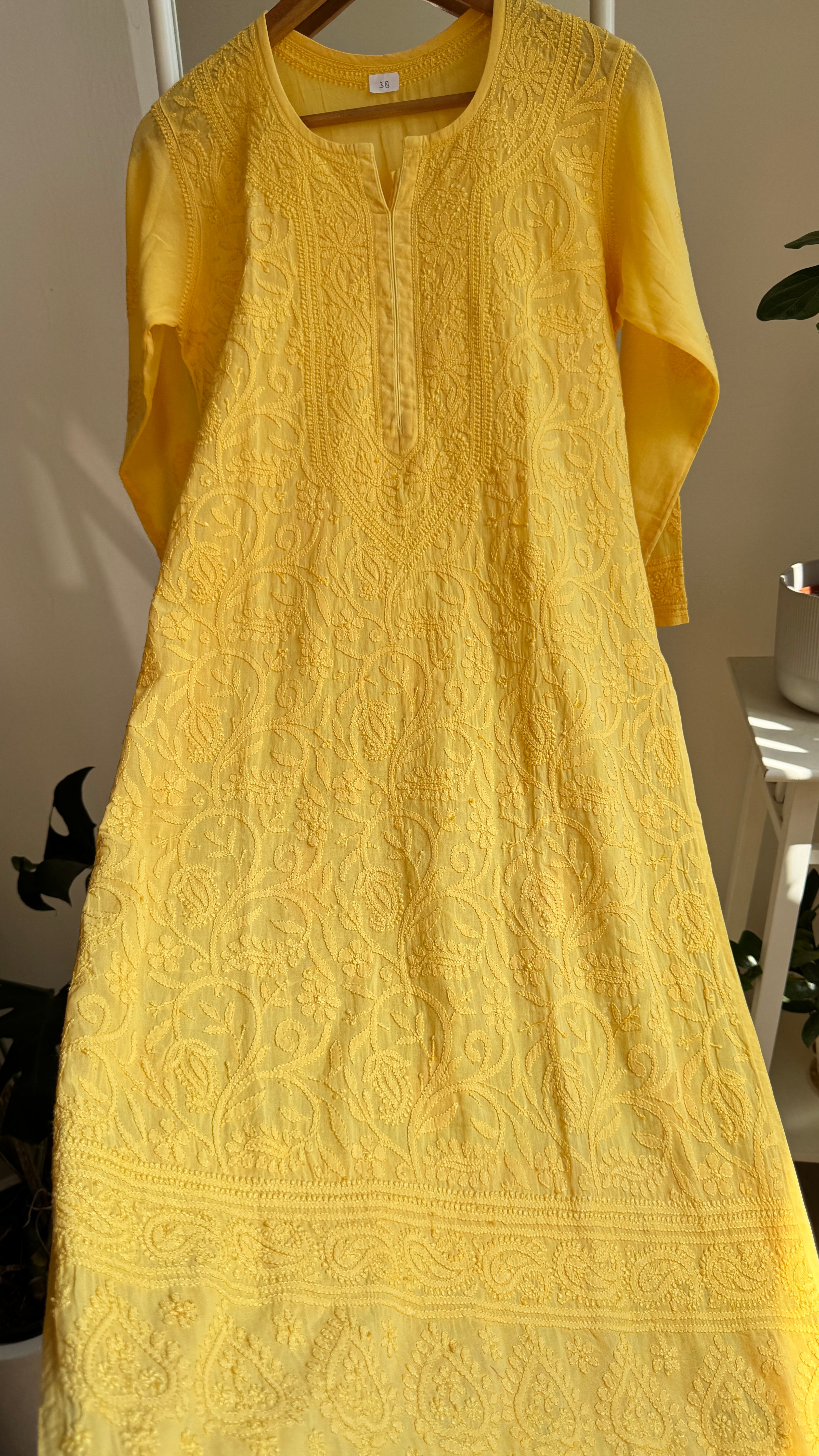 Pure Cotton Chikankari Full Jaal Kurti - Yellow - Naaz Collection