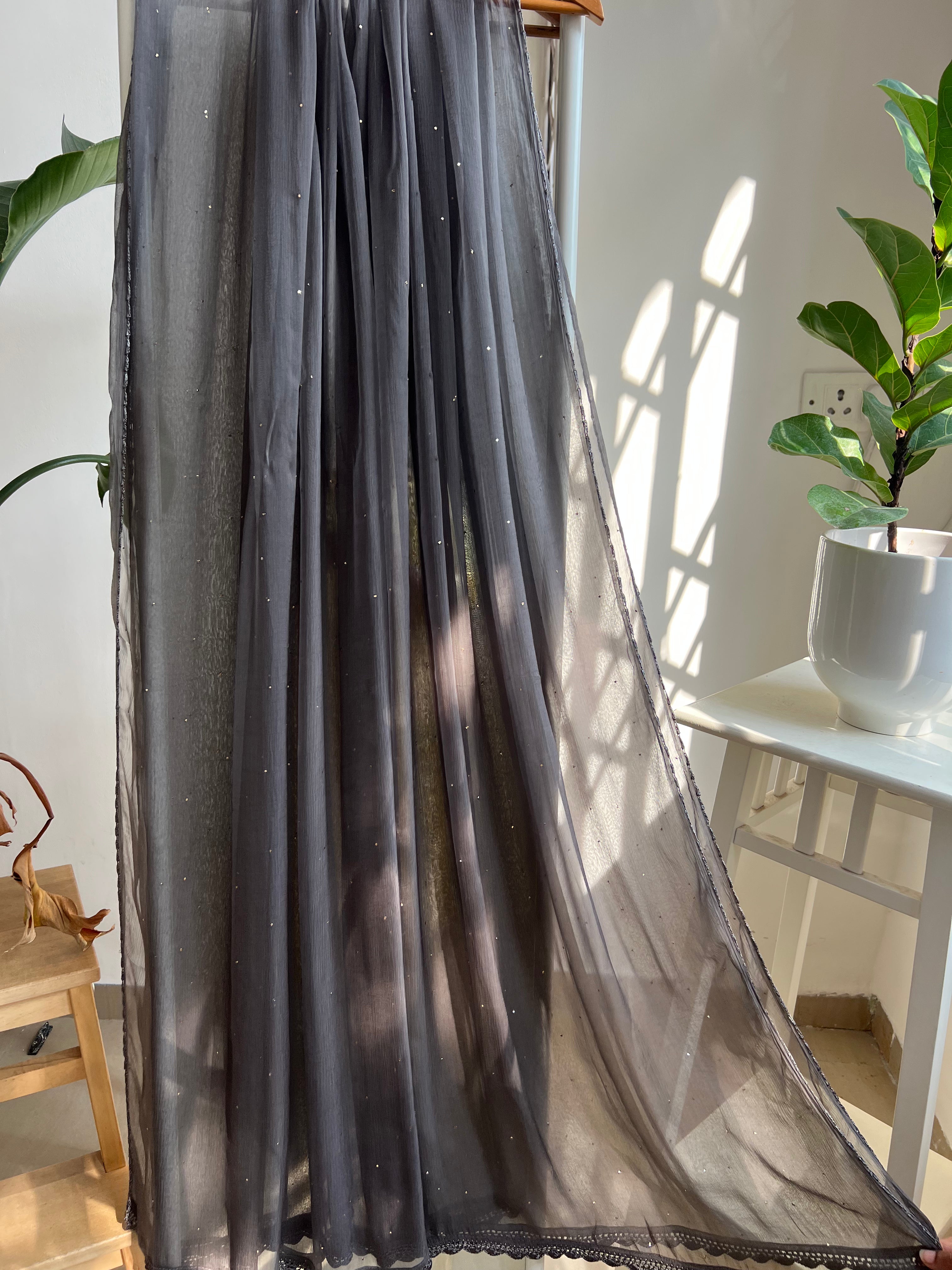 Chiffon Dupatta With Mukaish work - Mink Grey ARIAA CHIKANKARI