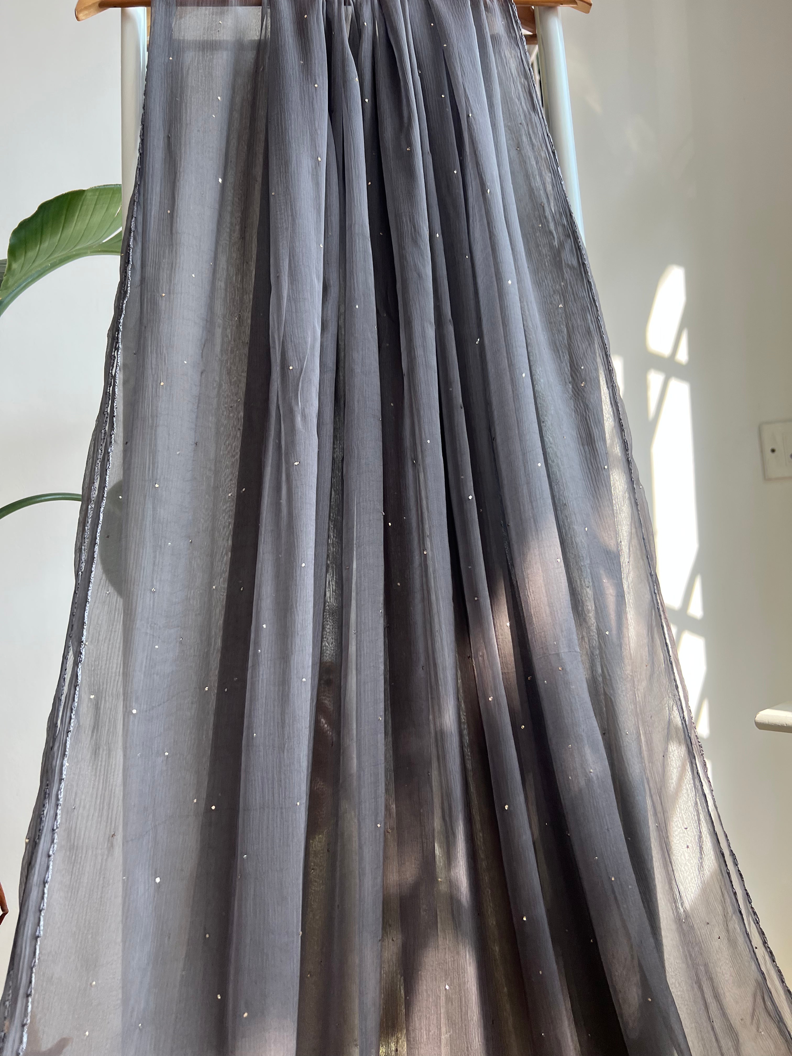 Chiffon Dupatta With Mukaish work - Mink Grey ARIAA CHIKANKARI