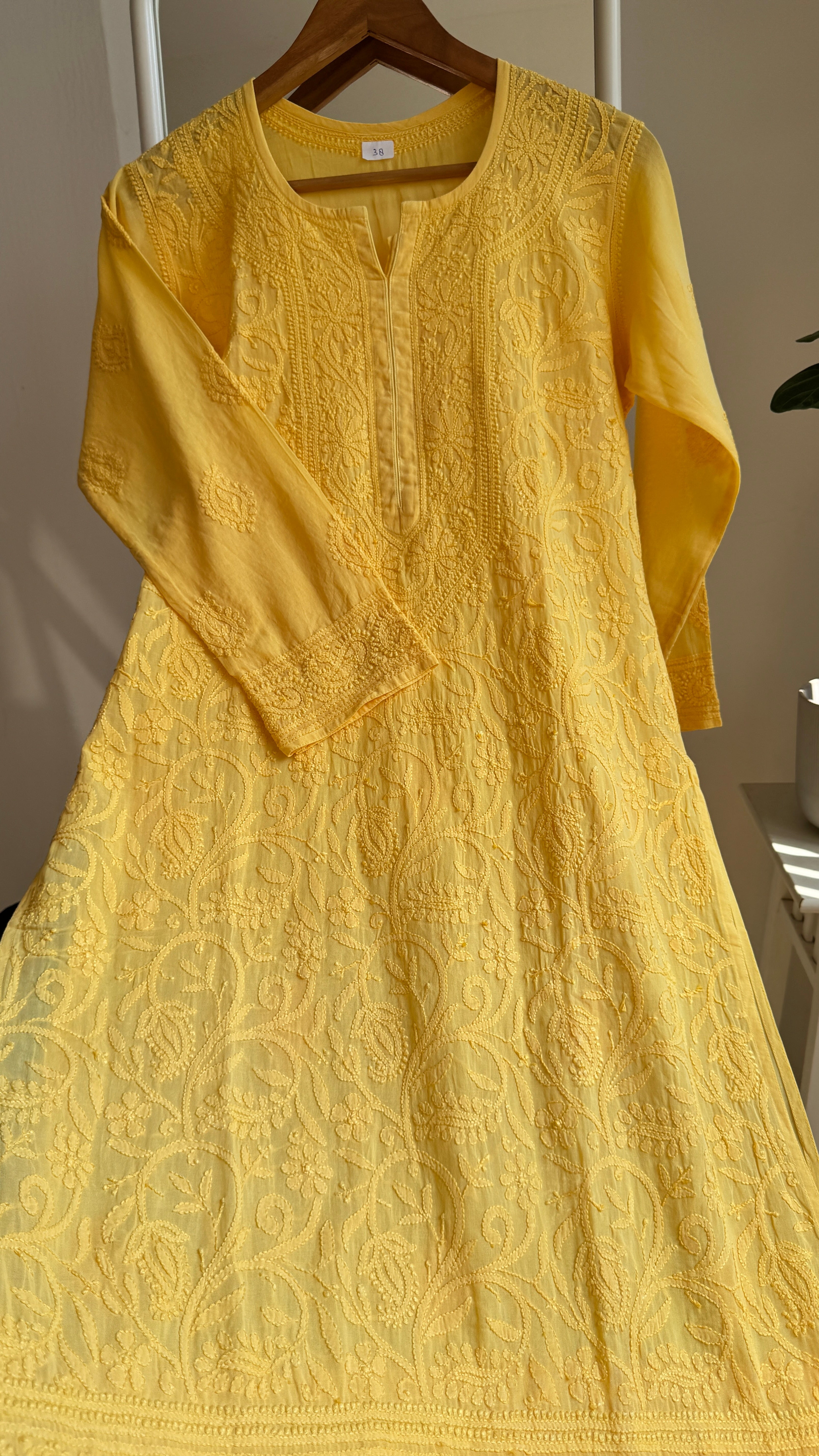Pure Cotton Chikankari Full Jaal Kurti - Yellow - Naaz Collection