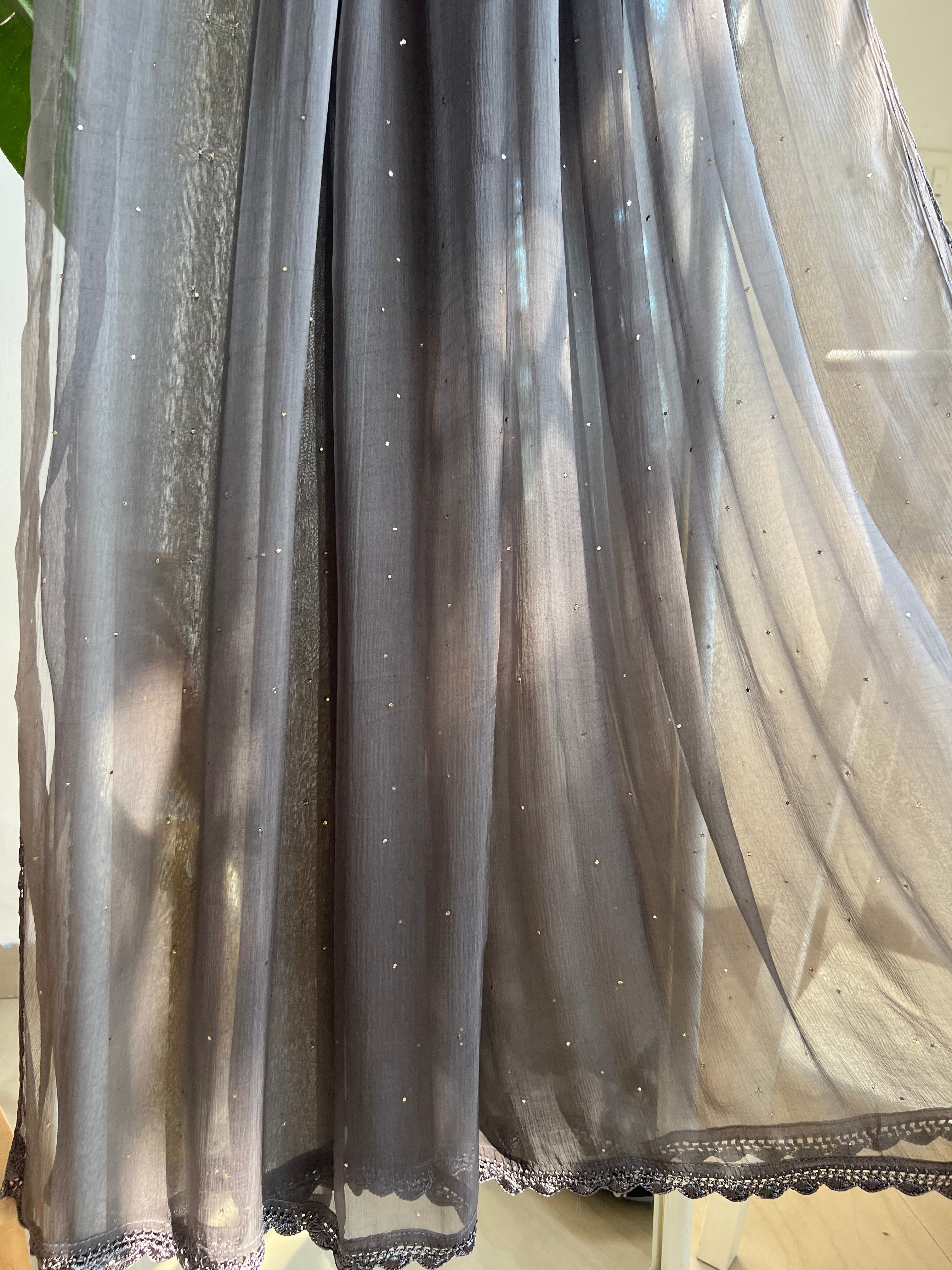 Chiffon Dupatta With Mukaish work - Mink Grey ARIAA CHIKANKARI
