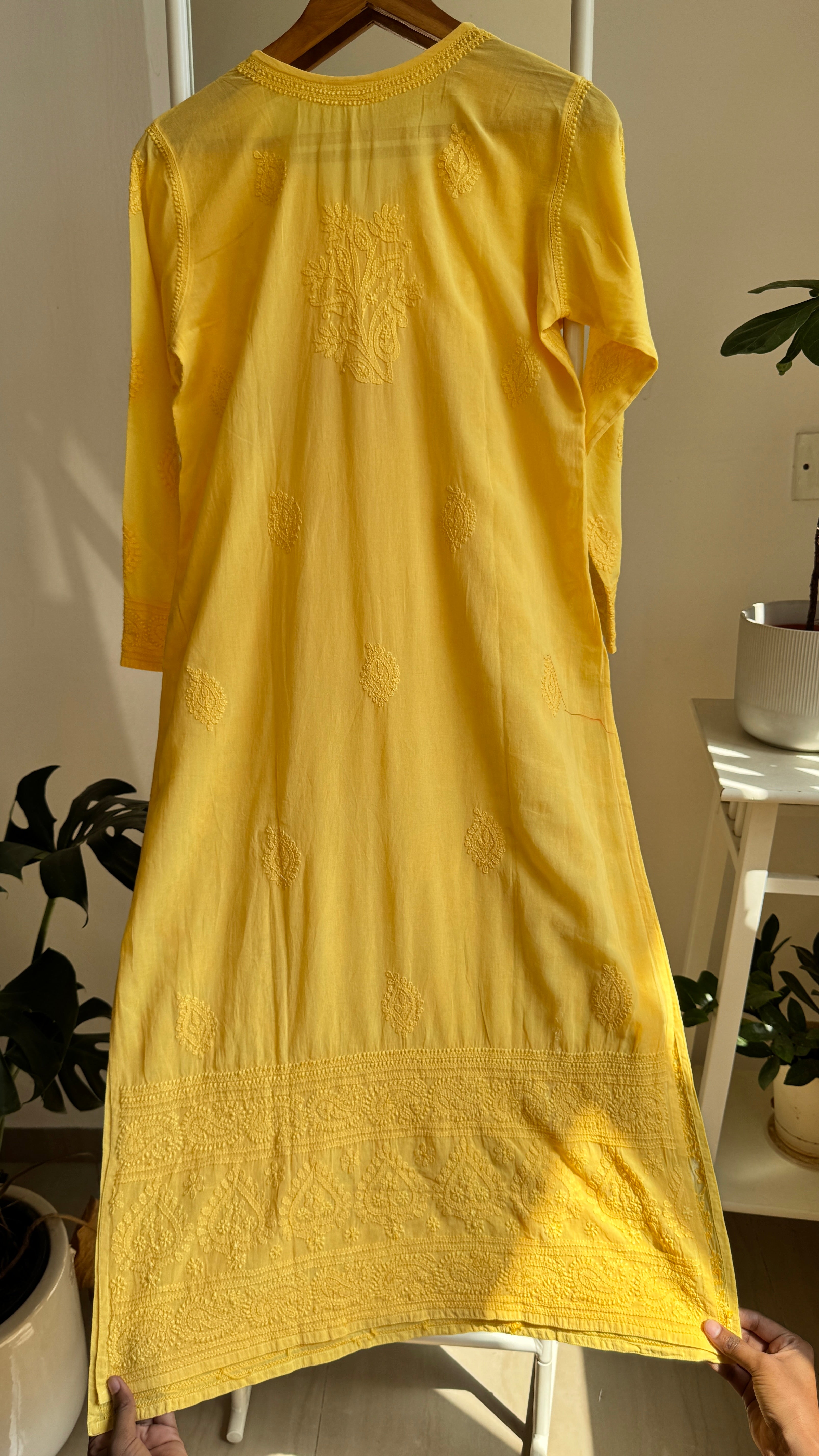 Pure Cotton Chikankari Full Jaal Kurti - Yellow - Naaz Collection