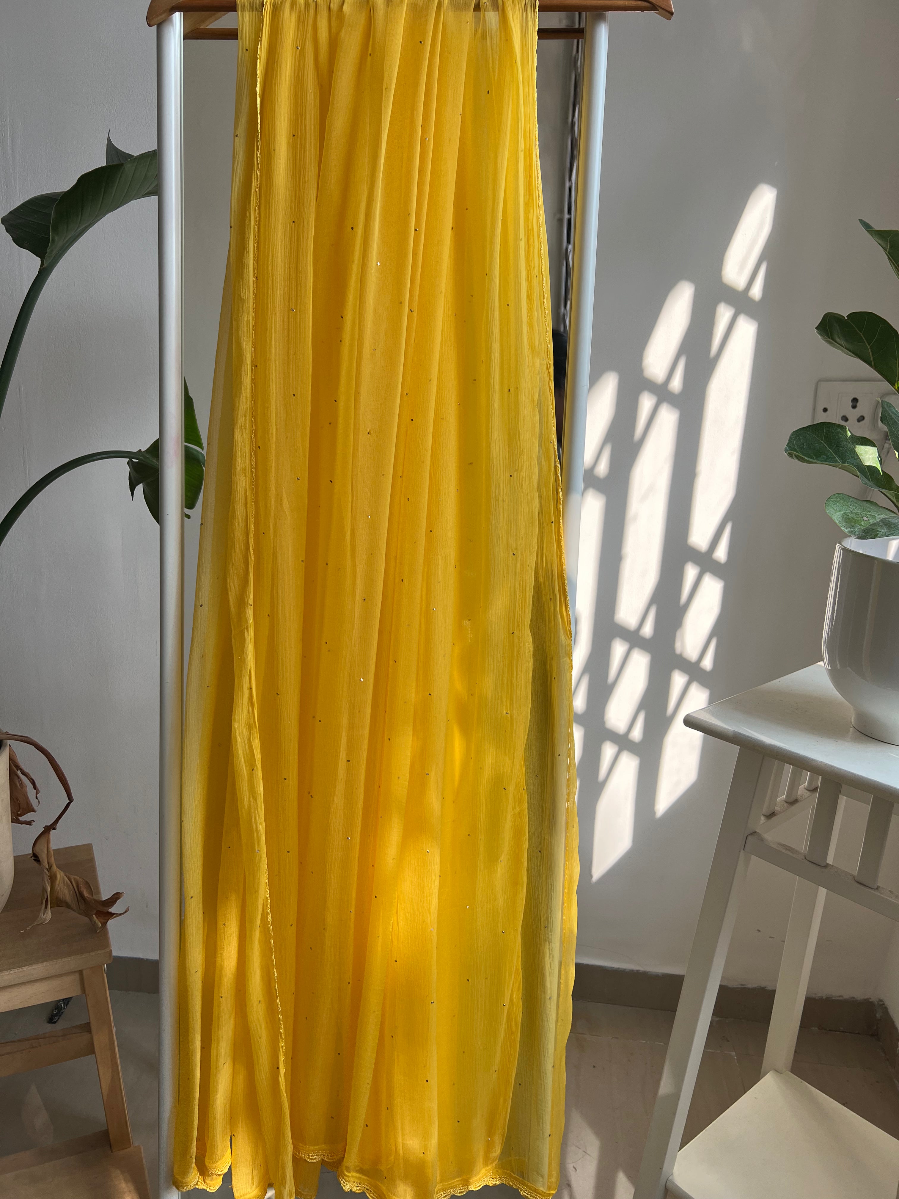 Chiffon Dupatta With Mukaish work - Yellow ARIAA CHIKANKARI