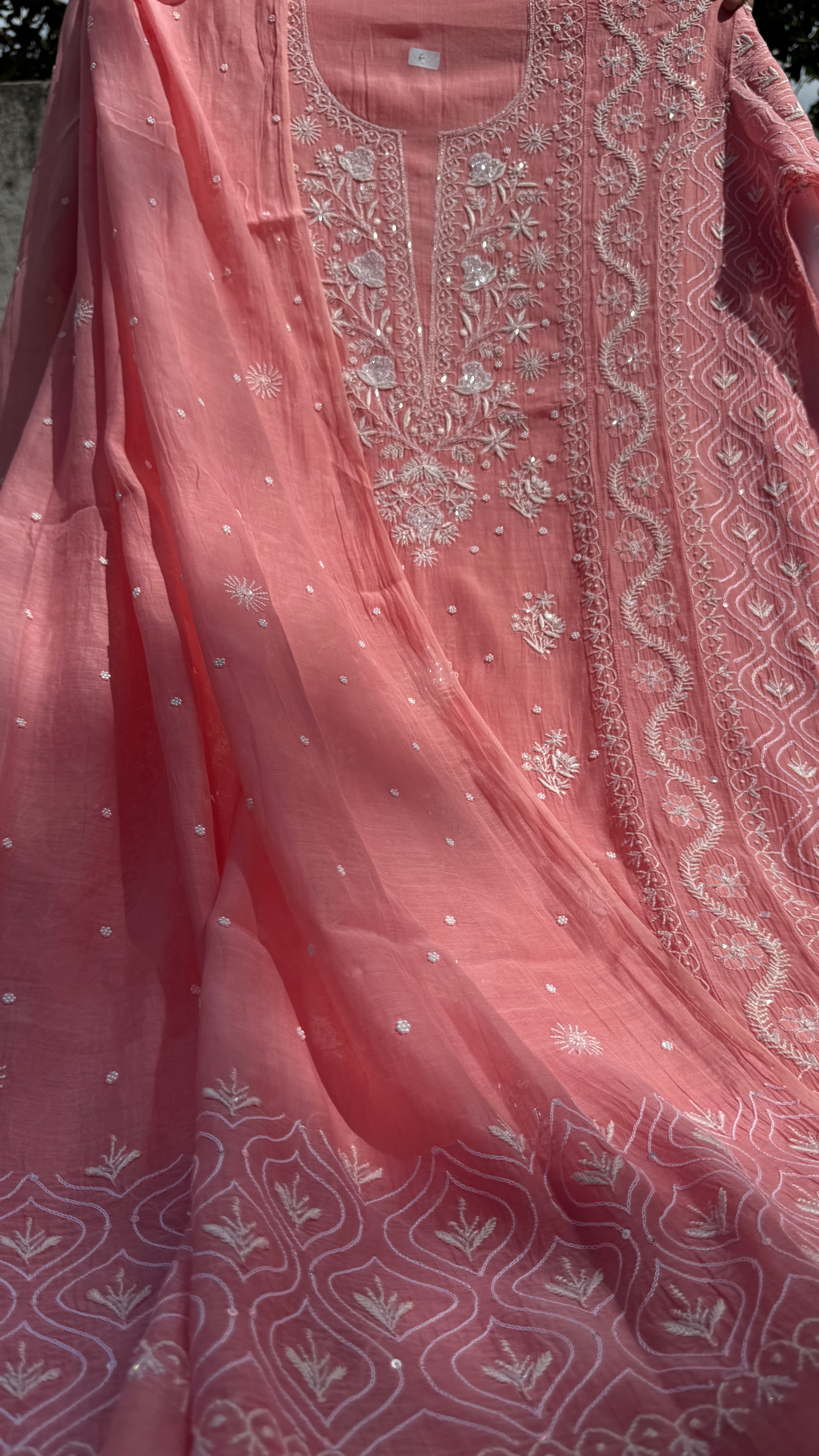Mul Chanderi Chikankari - Unstitched Set - Rosewood Pink