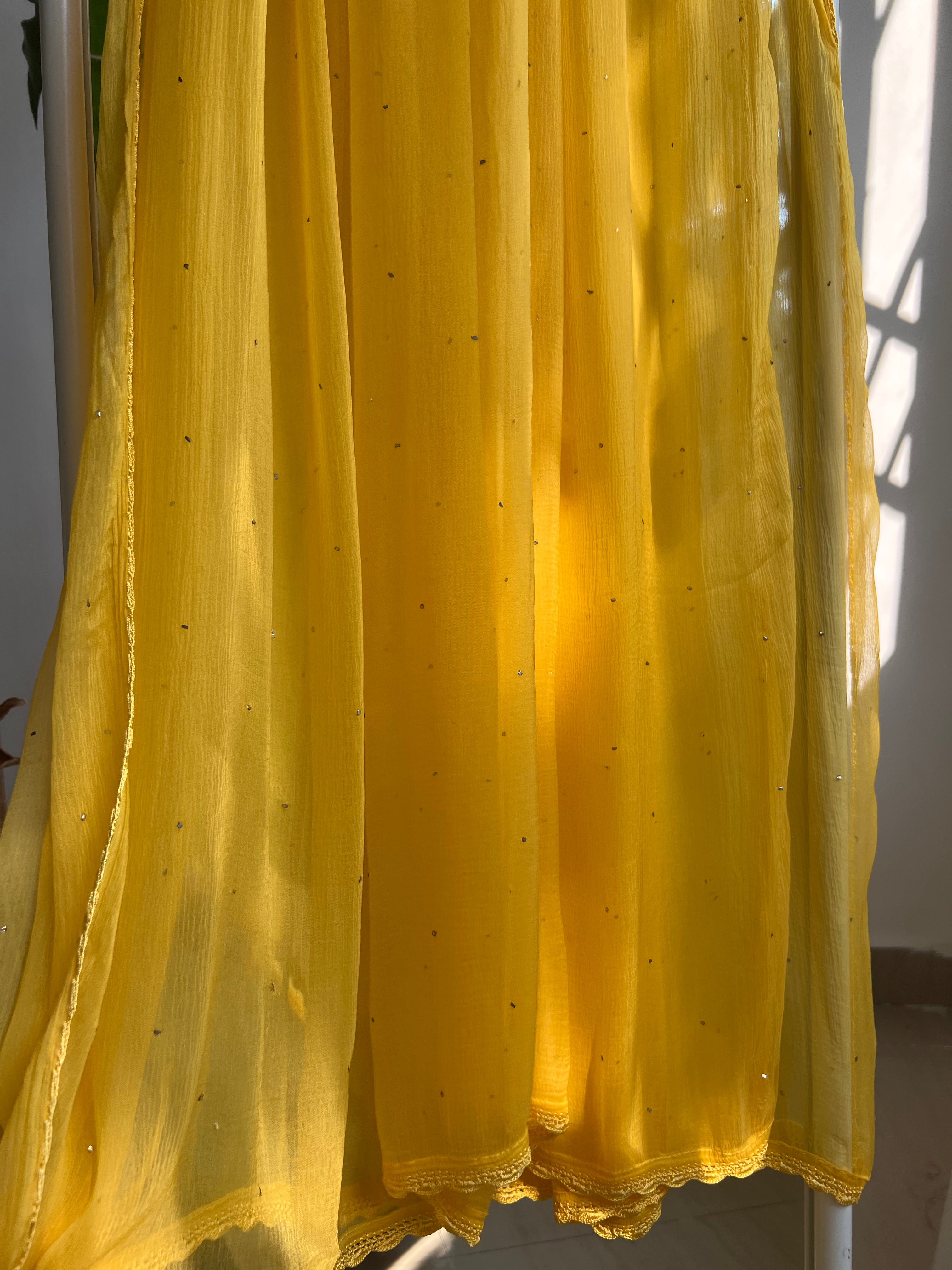 Chiffon Dupatta With Mukaish work - Yellow ARIAA CHIKANKARI