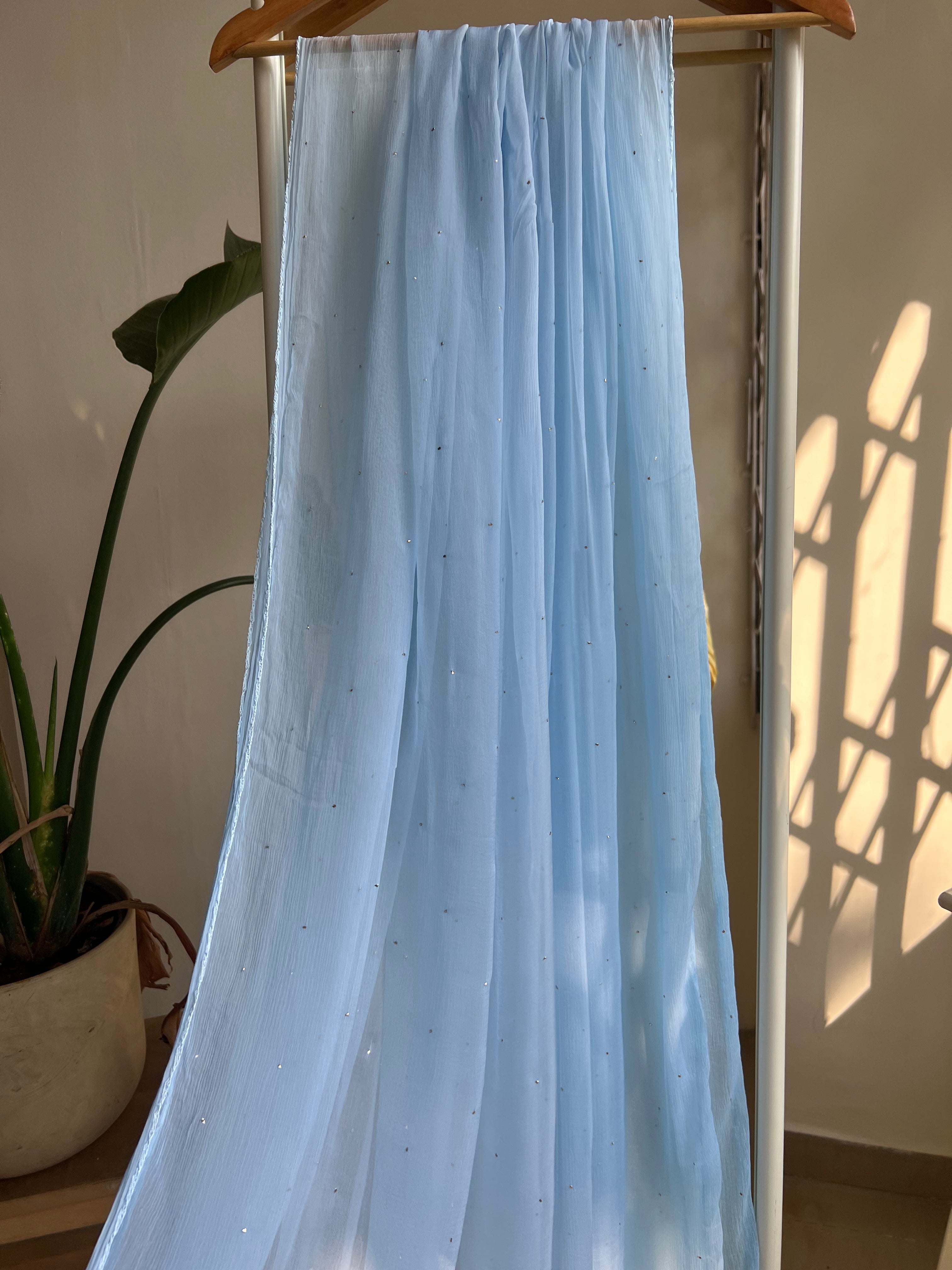 Chiffon Dupatta With Mukaish work - Blue ARIAA CHIKANKARI
