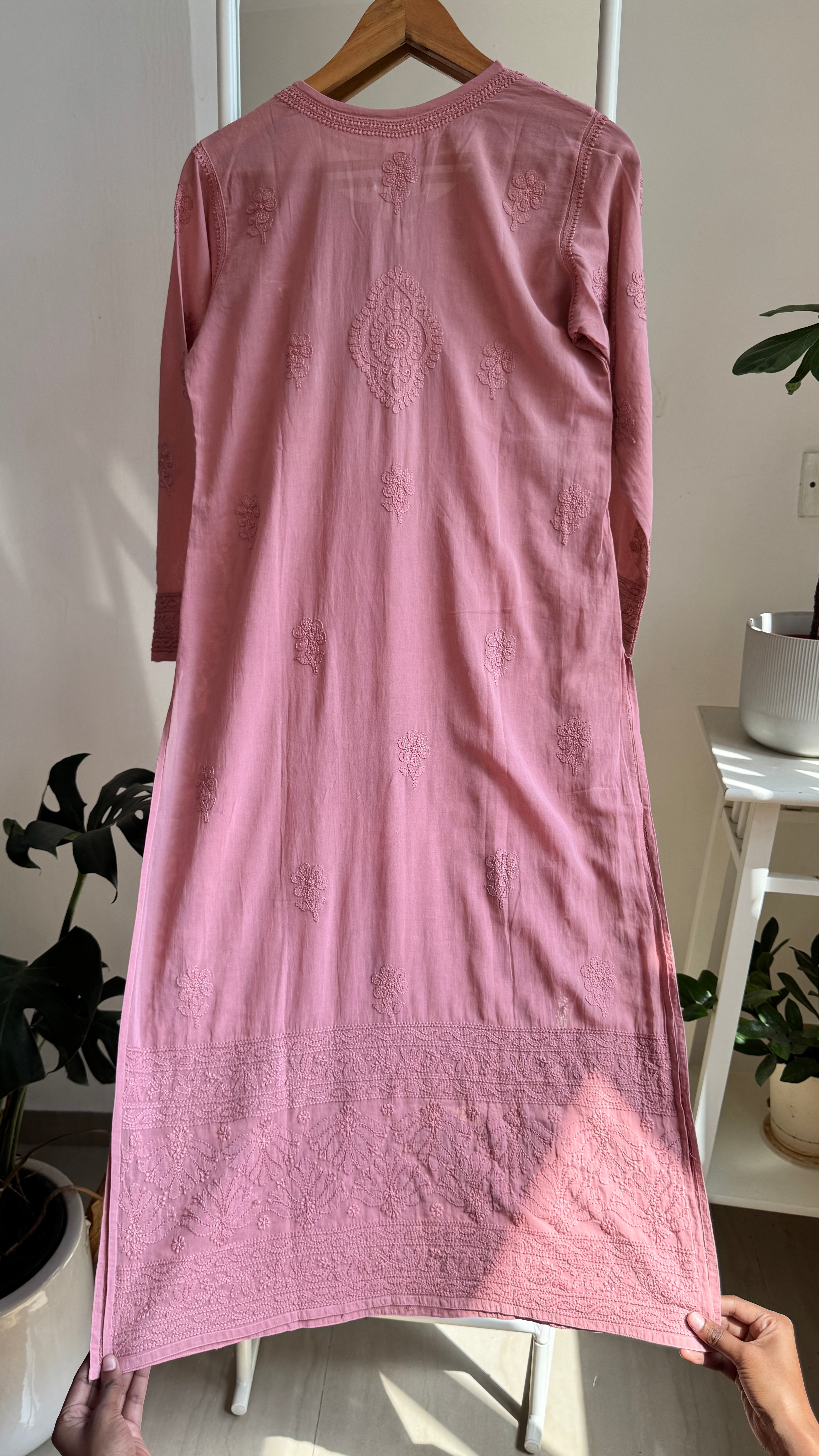 Pure Cotton Chikankari Full Jaal Kurti - Rosewood - Naaz Collection