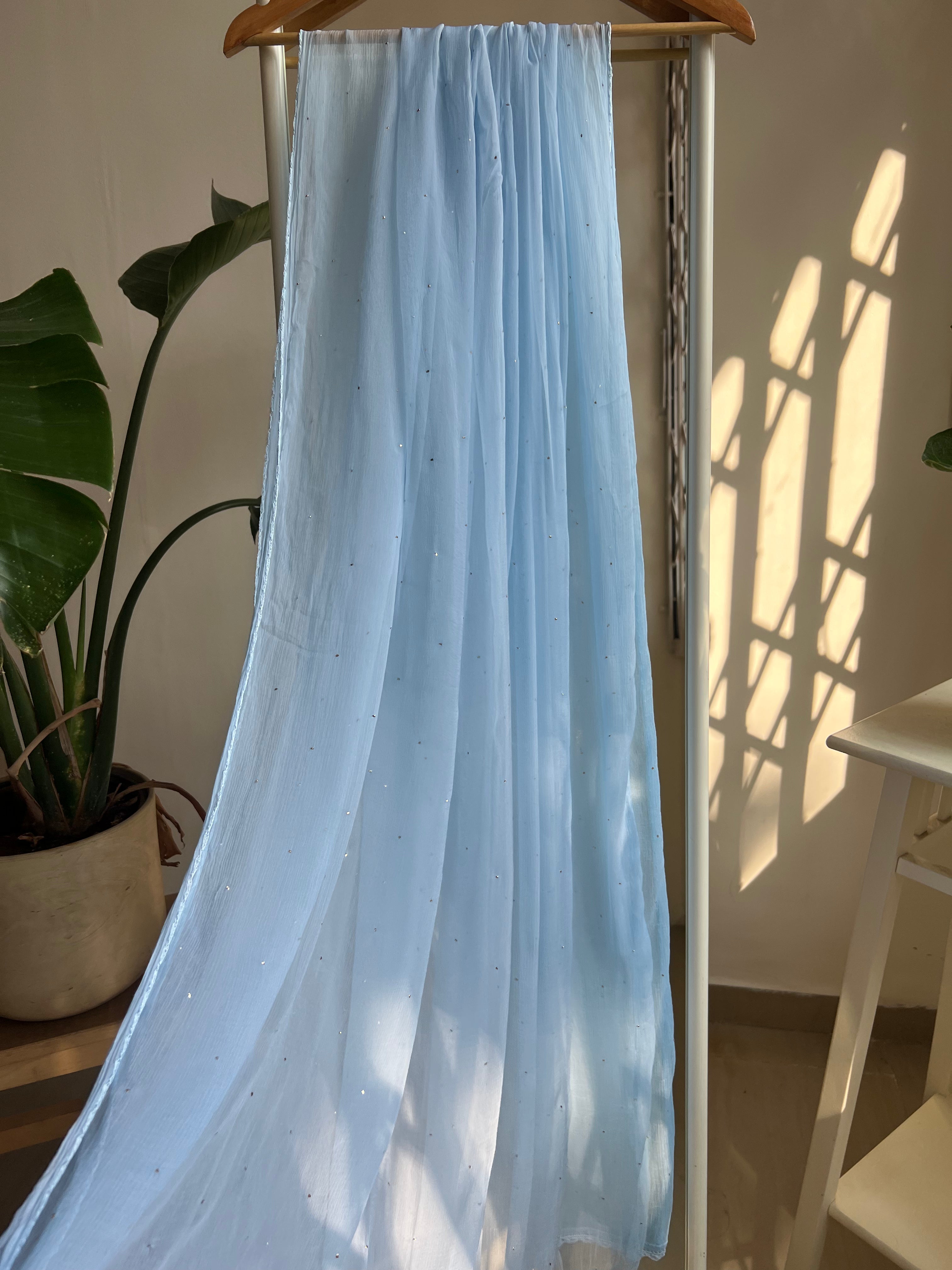 Chiffon Dupatta With Mukaish work - Blue ARIAA CHIKANKARI