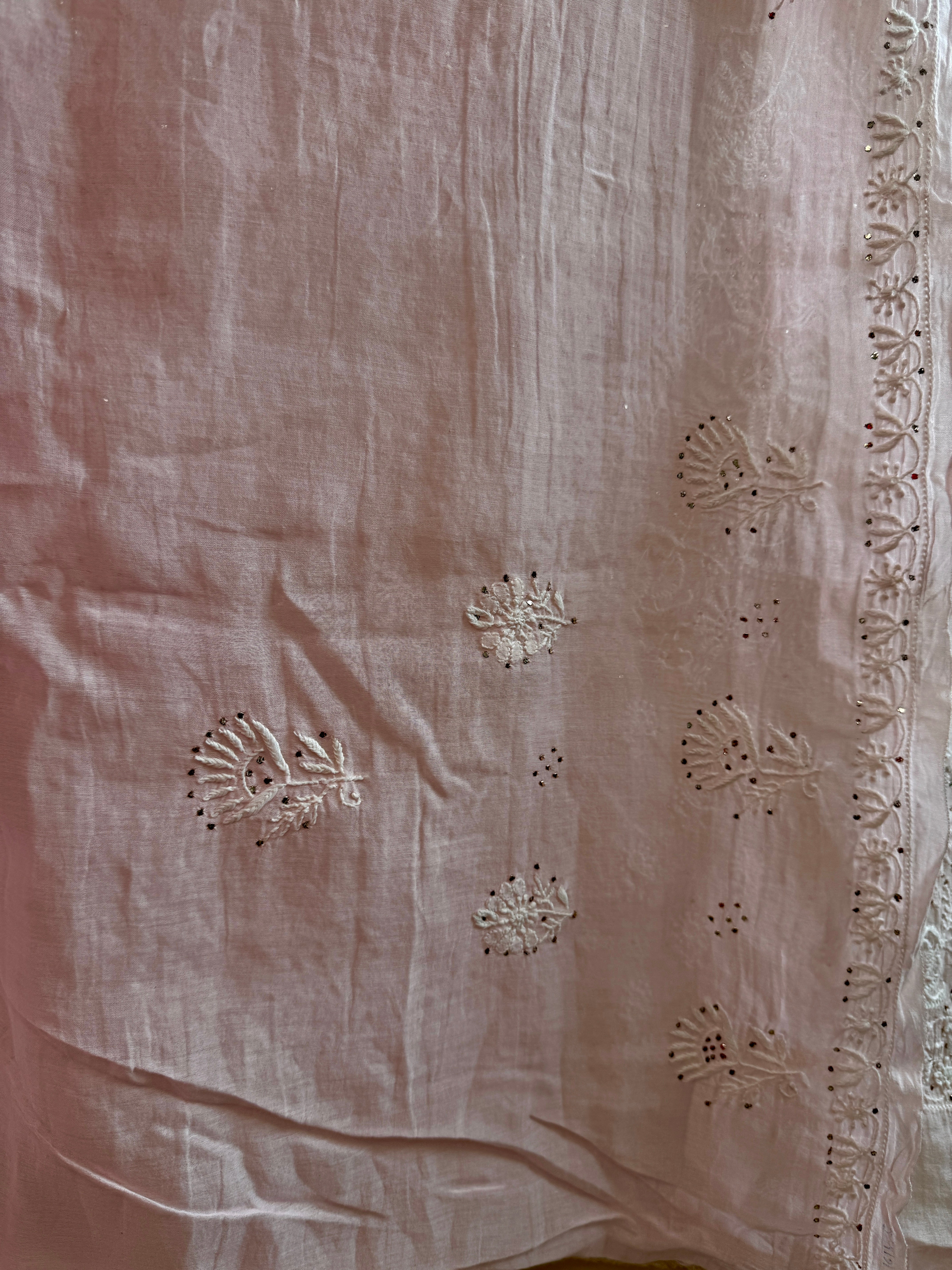 Pure Mul Cotton Chikankari saree in Pink with Mukaish work ARIAA CHIKANKARI