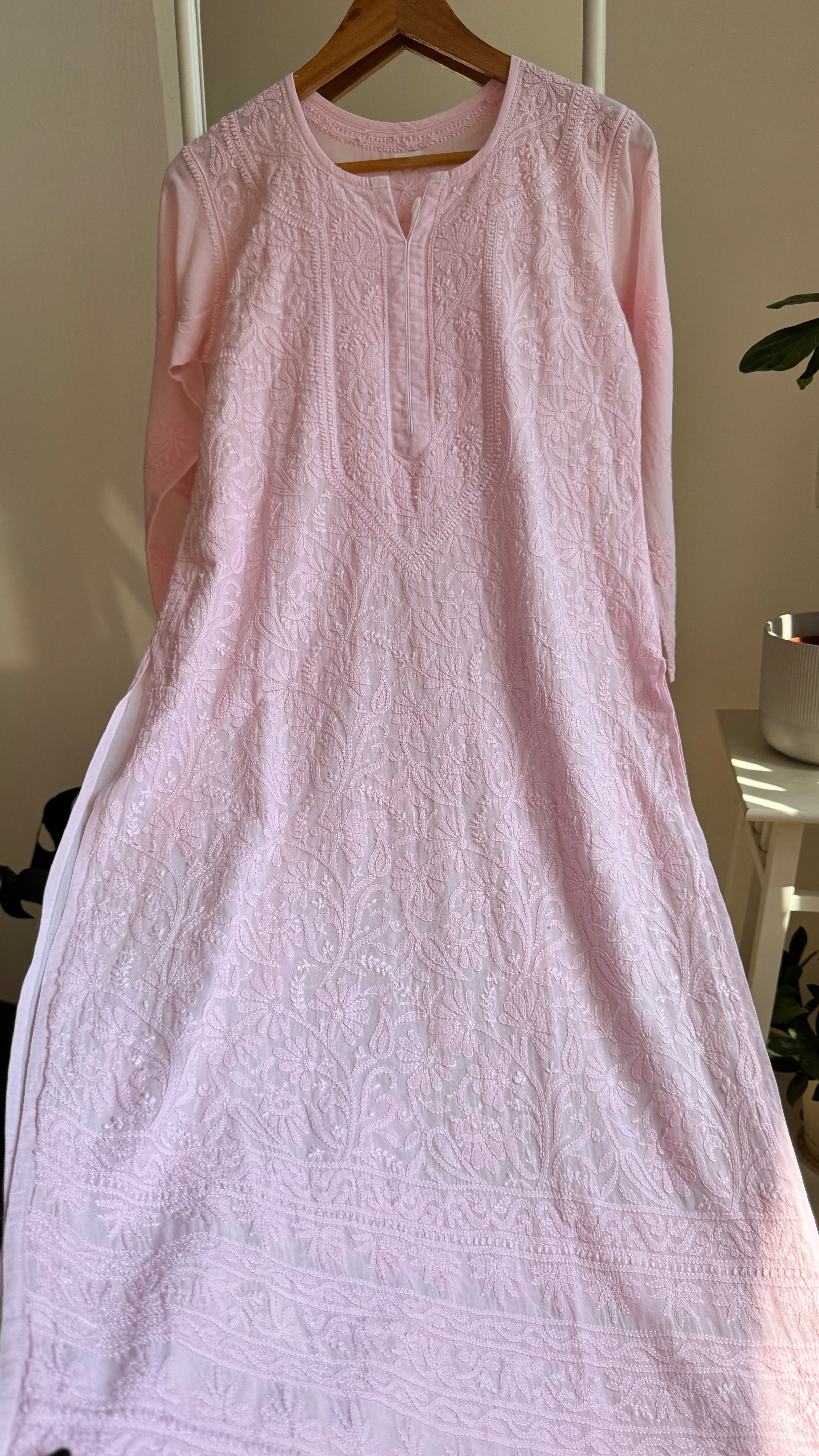 Pure Cotton Chikankari Full Jaal Kurti - Pink - Naaz Collection