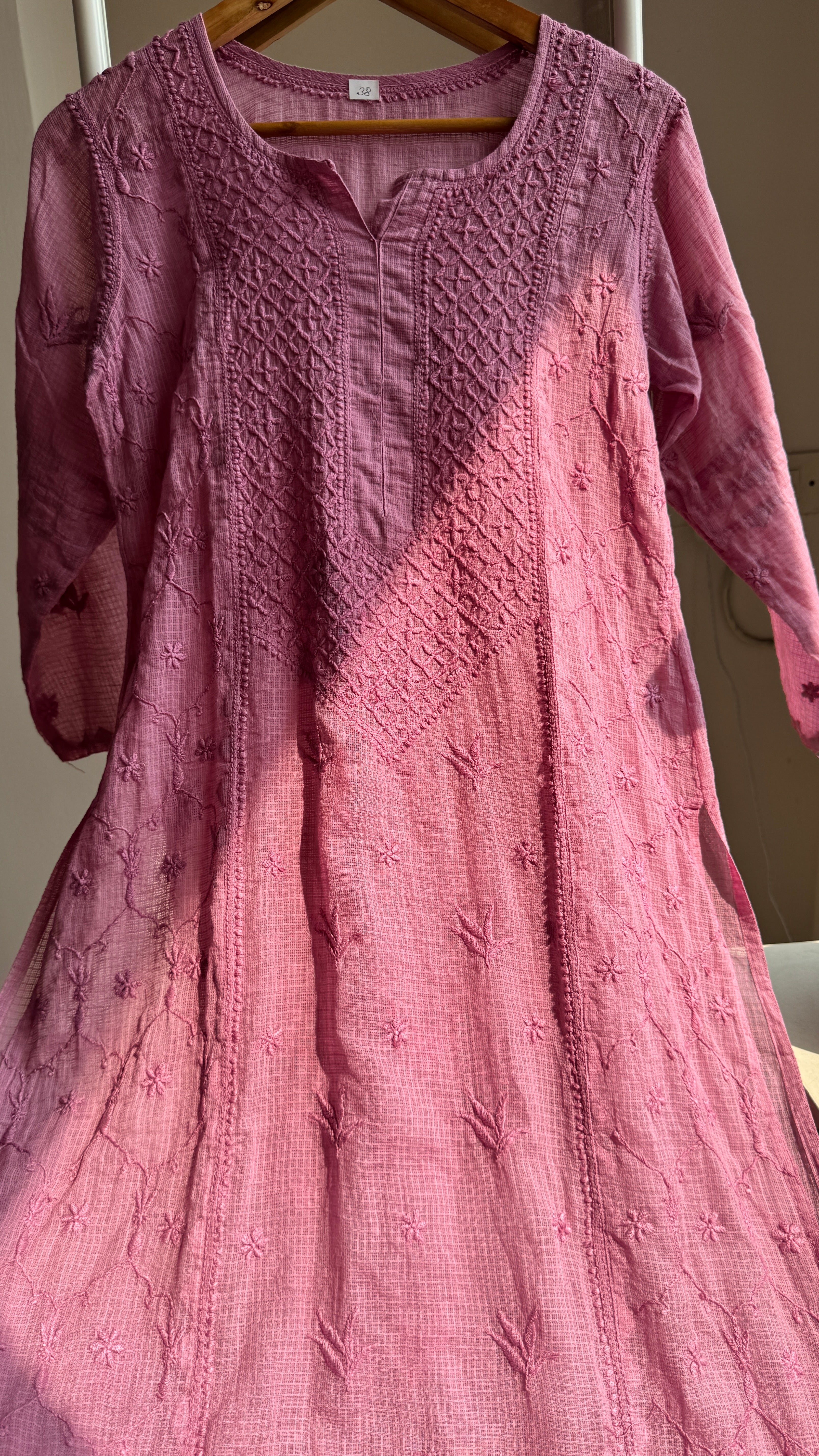 Kota Soft Cotton Chikankari Kurti - Berry Pink - TARA Collection
