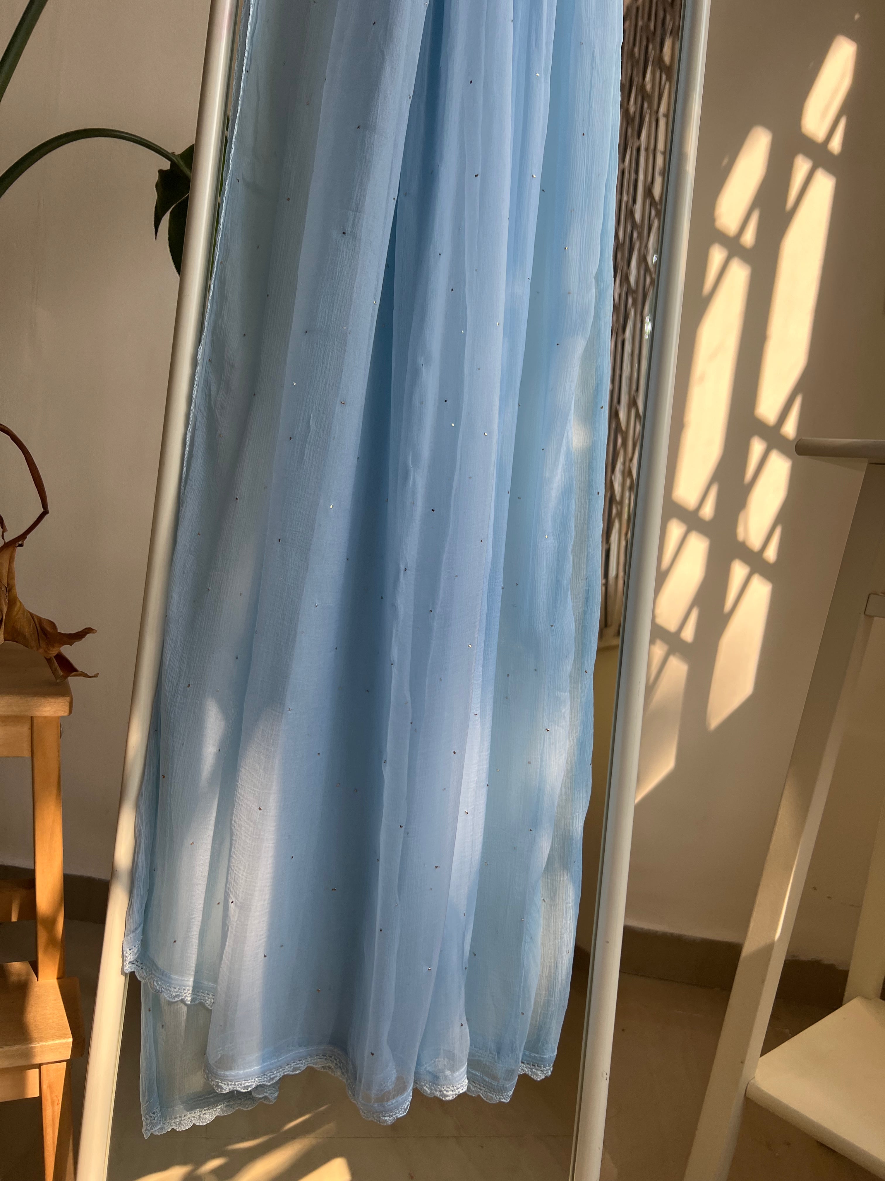 Chiffon Dupatta With Mukaish work - Blue ARIAA CHIKANKARI