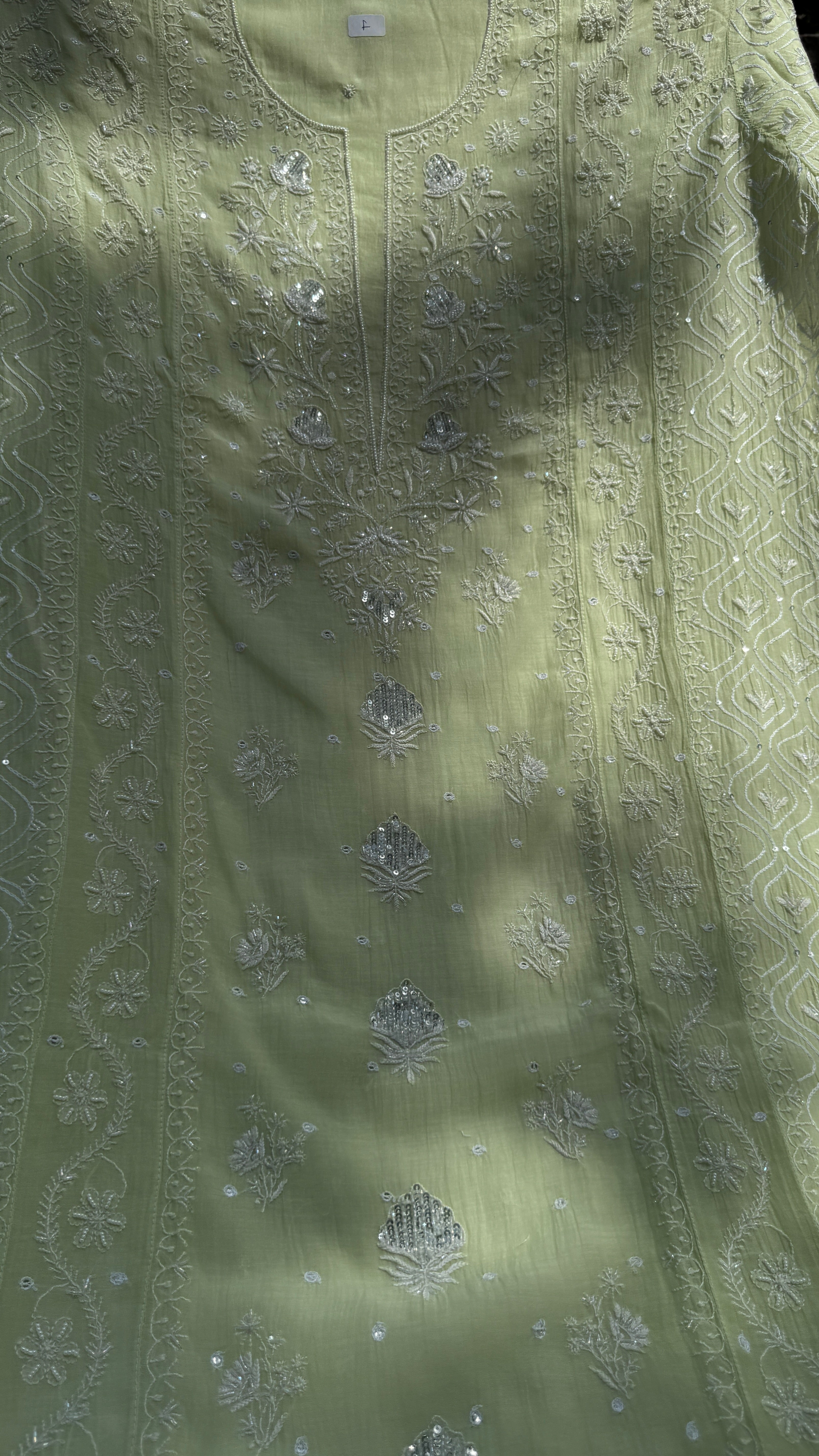 Mul Chanderi Chikankari - Unstitched Set - Lime Green