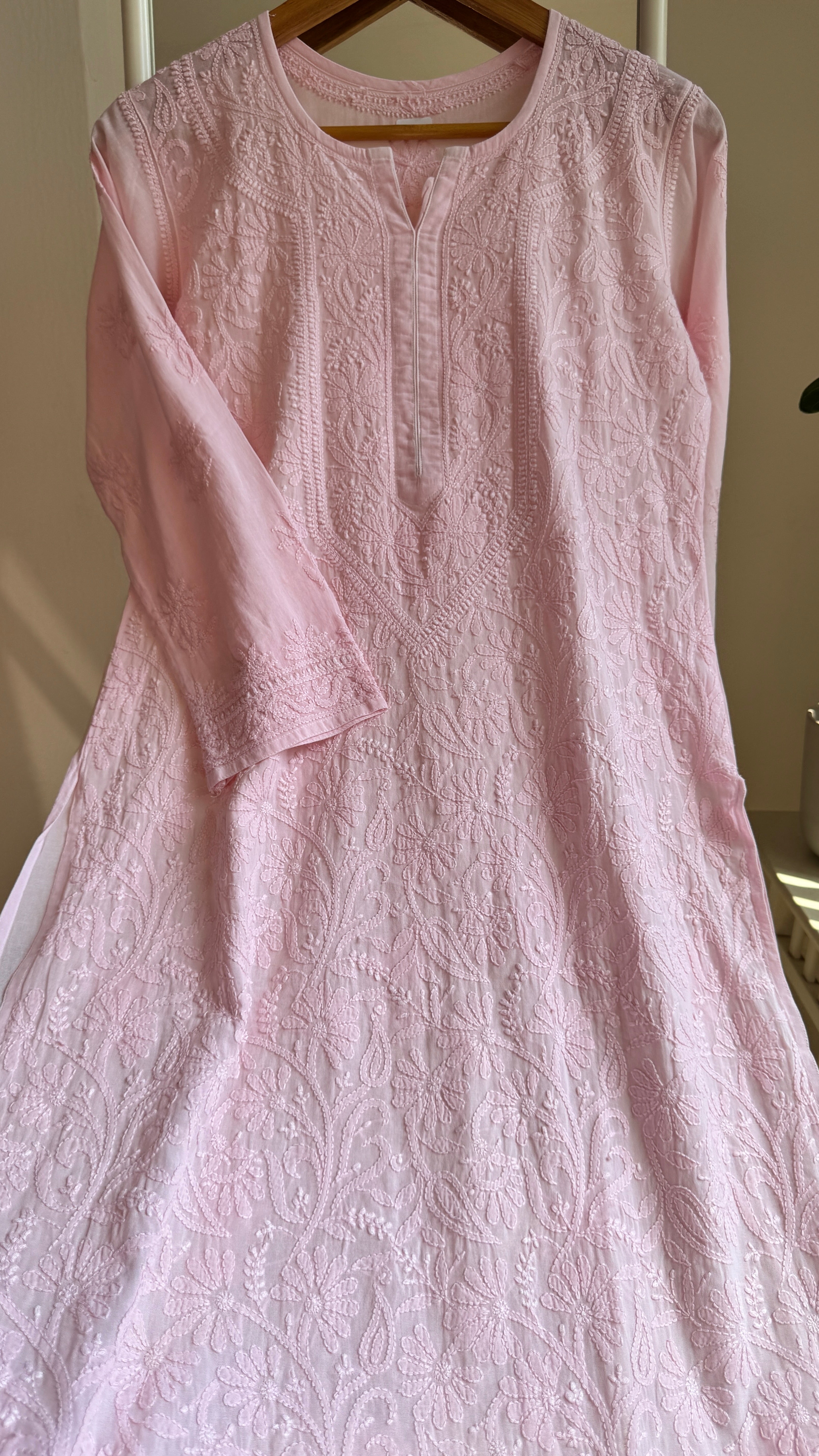 Pure Cotton Chikankari Full Jaal Kurti - Pink - Naaz Collection