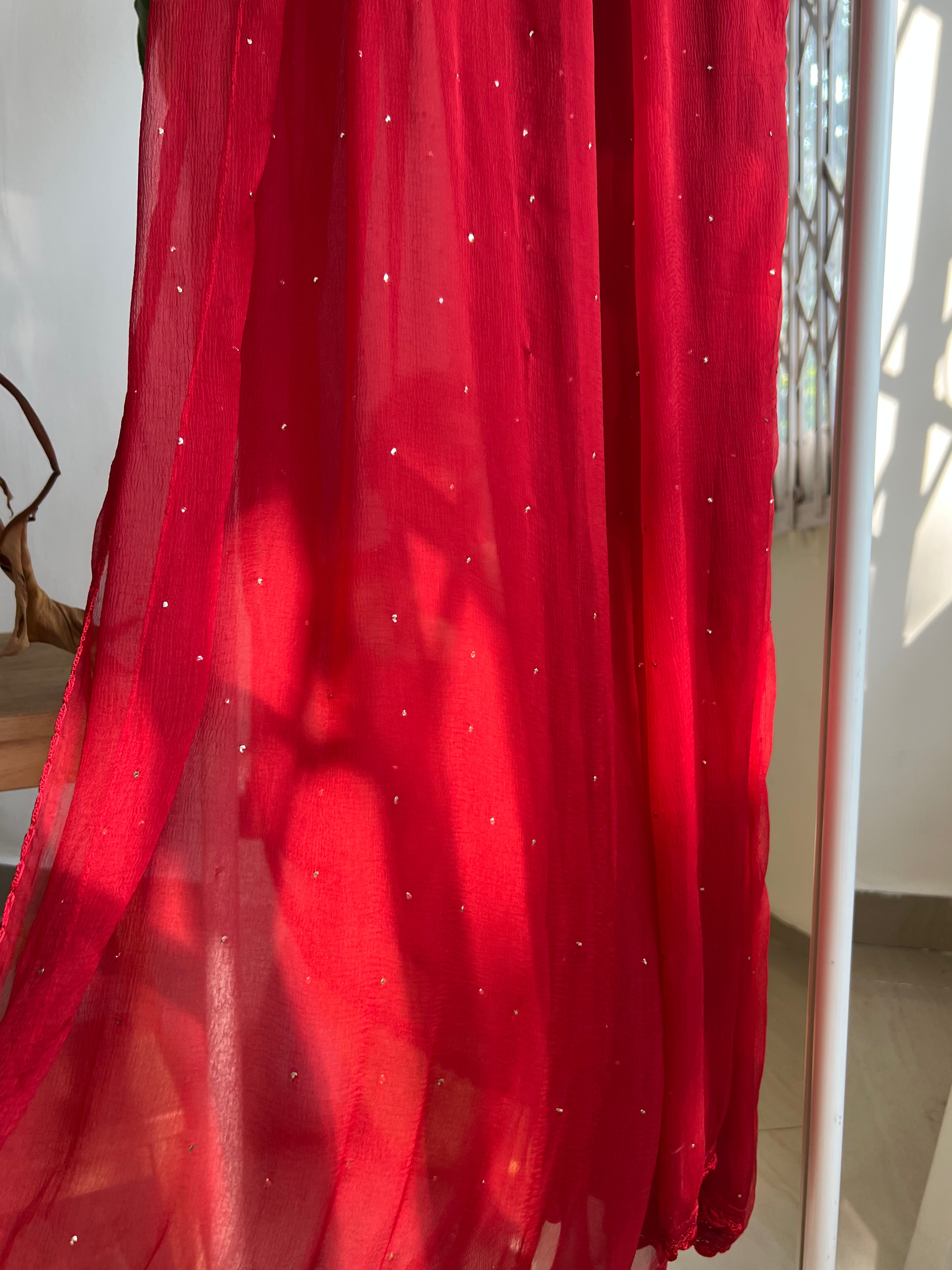 Chiffon Dupatta With Mukaish work - Red ARIAA CHIKANKARI