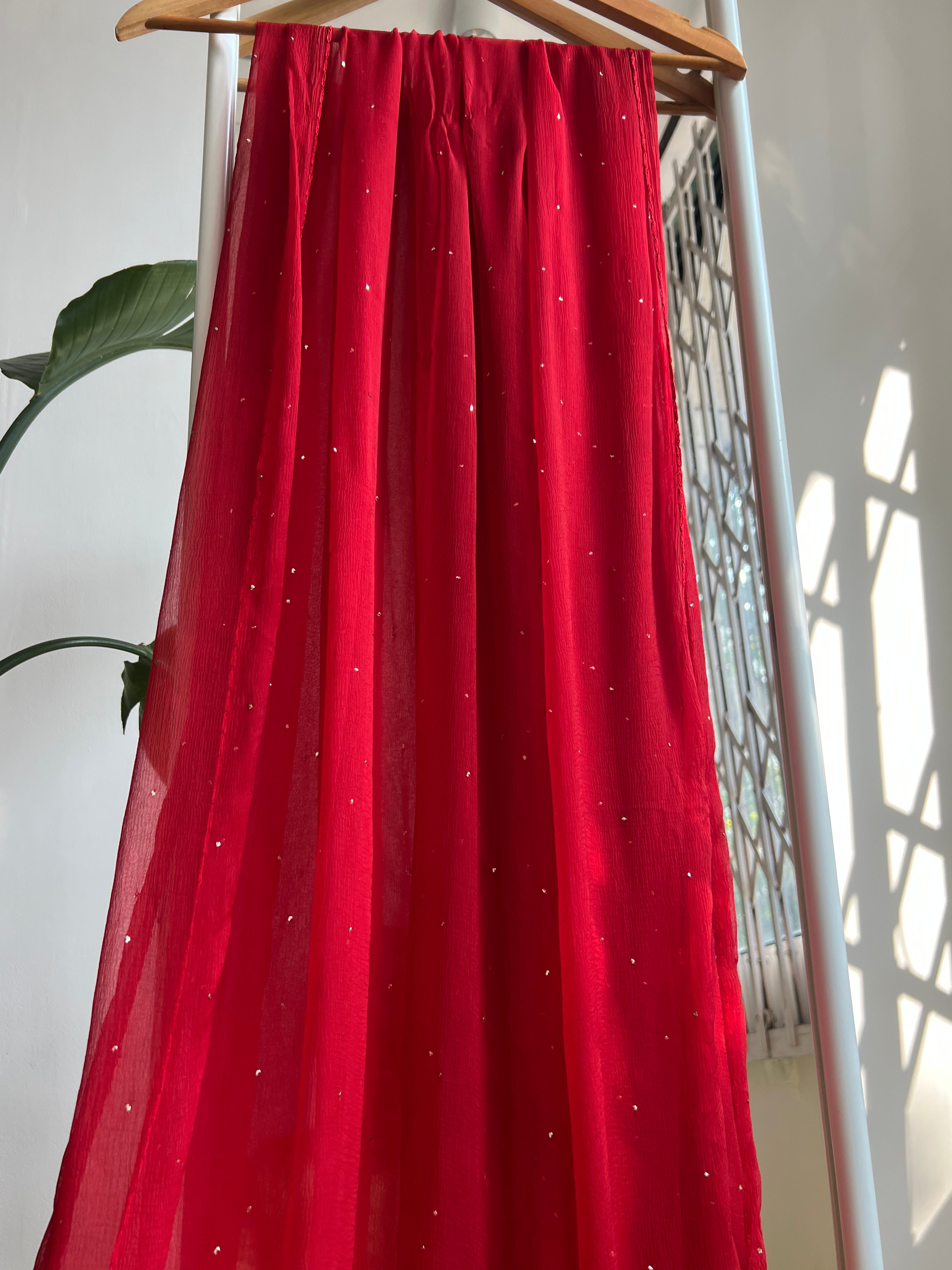 Chiffon Dupatta With Mukaish work - Red ARIAA CHIKANKARI