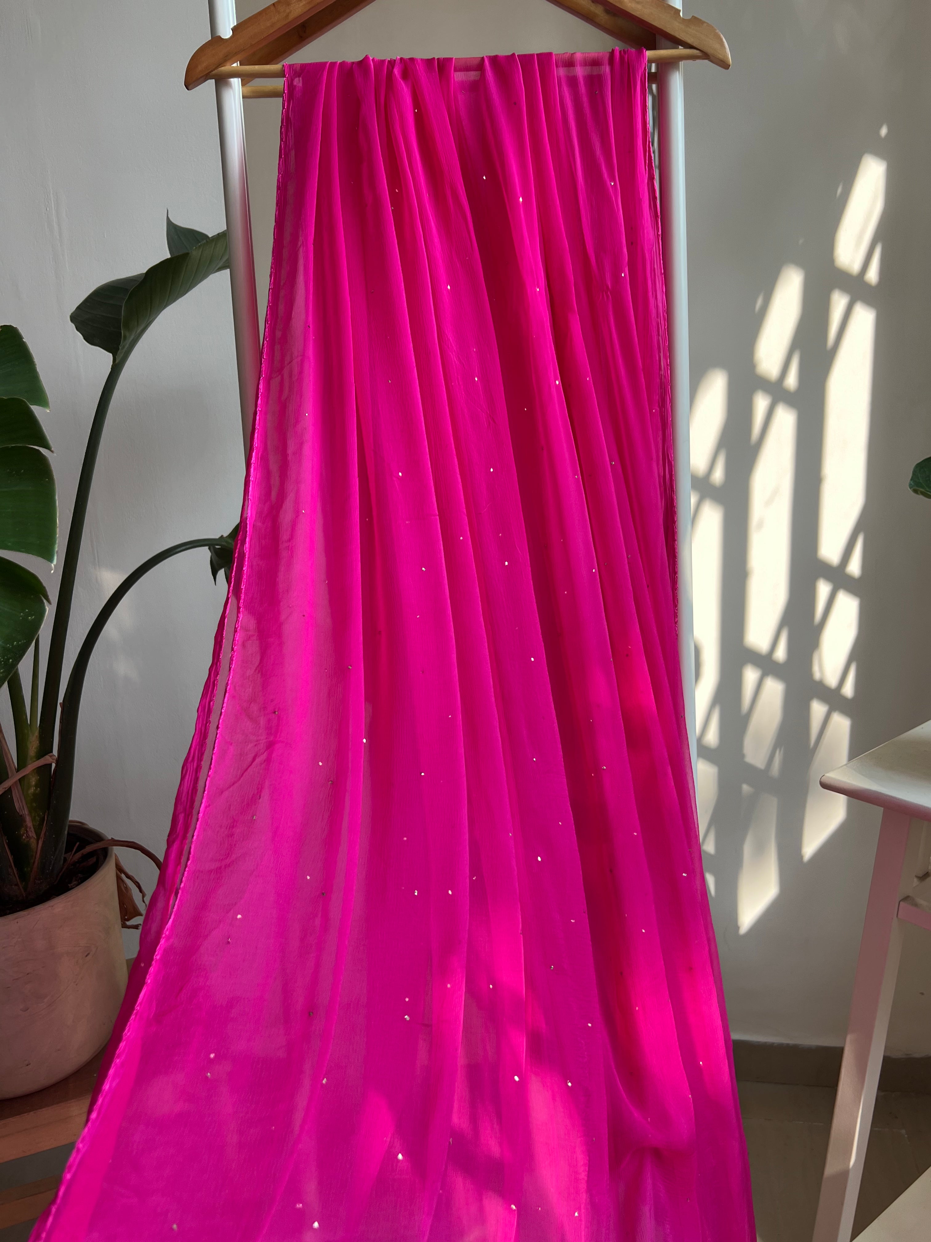Chiffon Dupatta With Mukaish work - Hot pink ARIAA CHIKANKARI