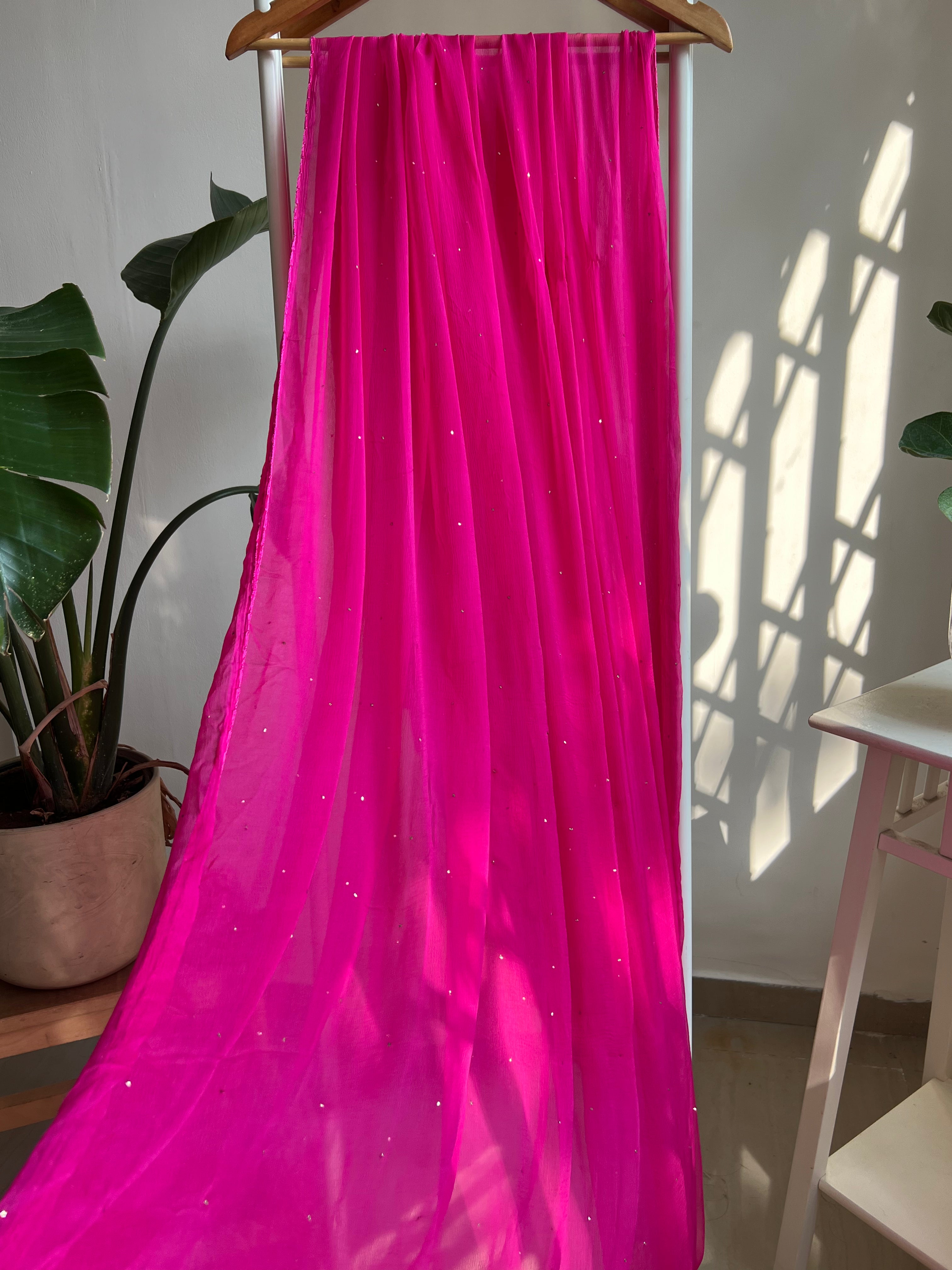 Chiffon Dupatta With Mukaish work - Hot pink ARIAA CHIKANKARI