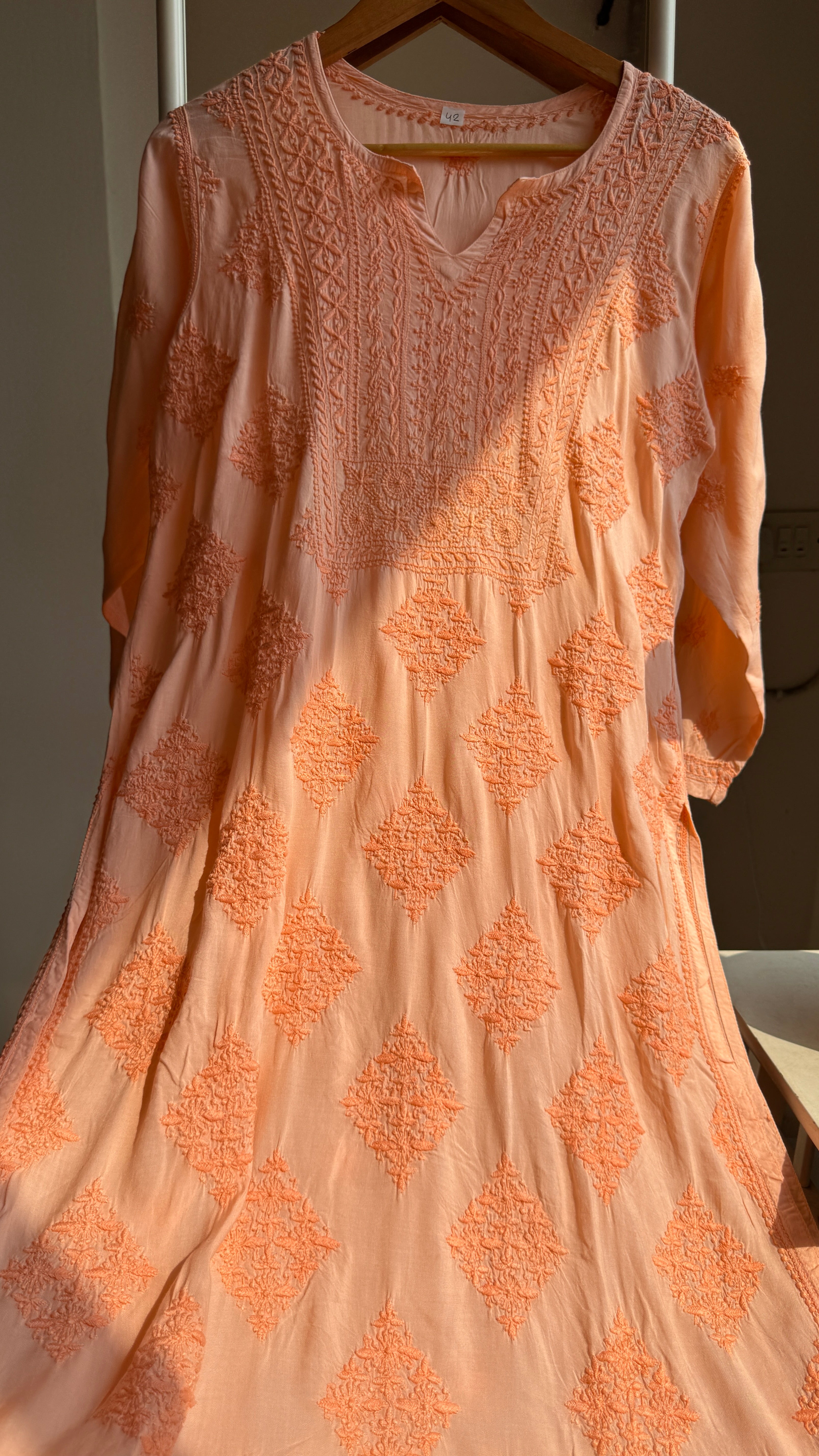 Premium Modal Chikankari Cotton Kurti - Orange