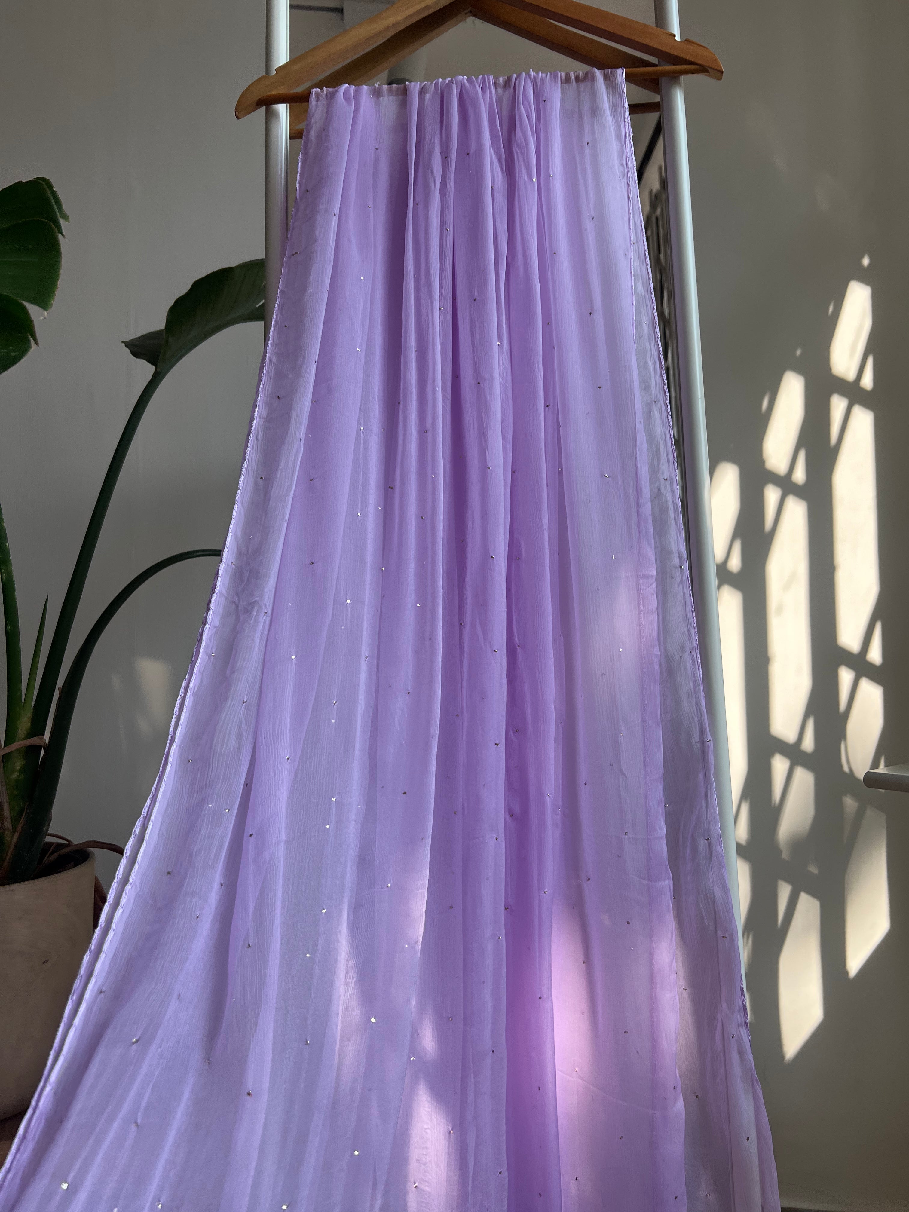 Chiffon Dupatta With Mukaish work - Lilac