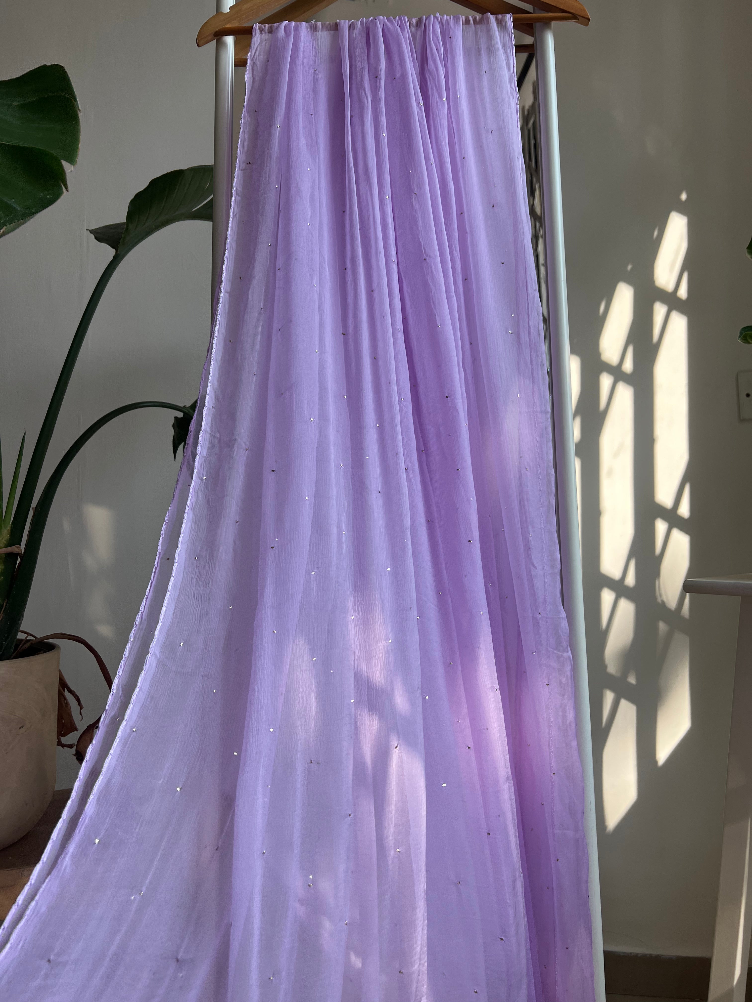 Chiffon Dupatta With Mukaish work - Lilac