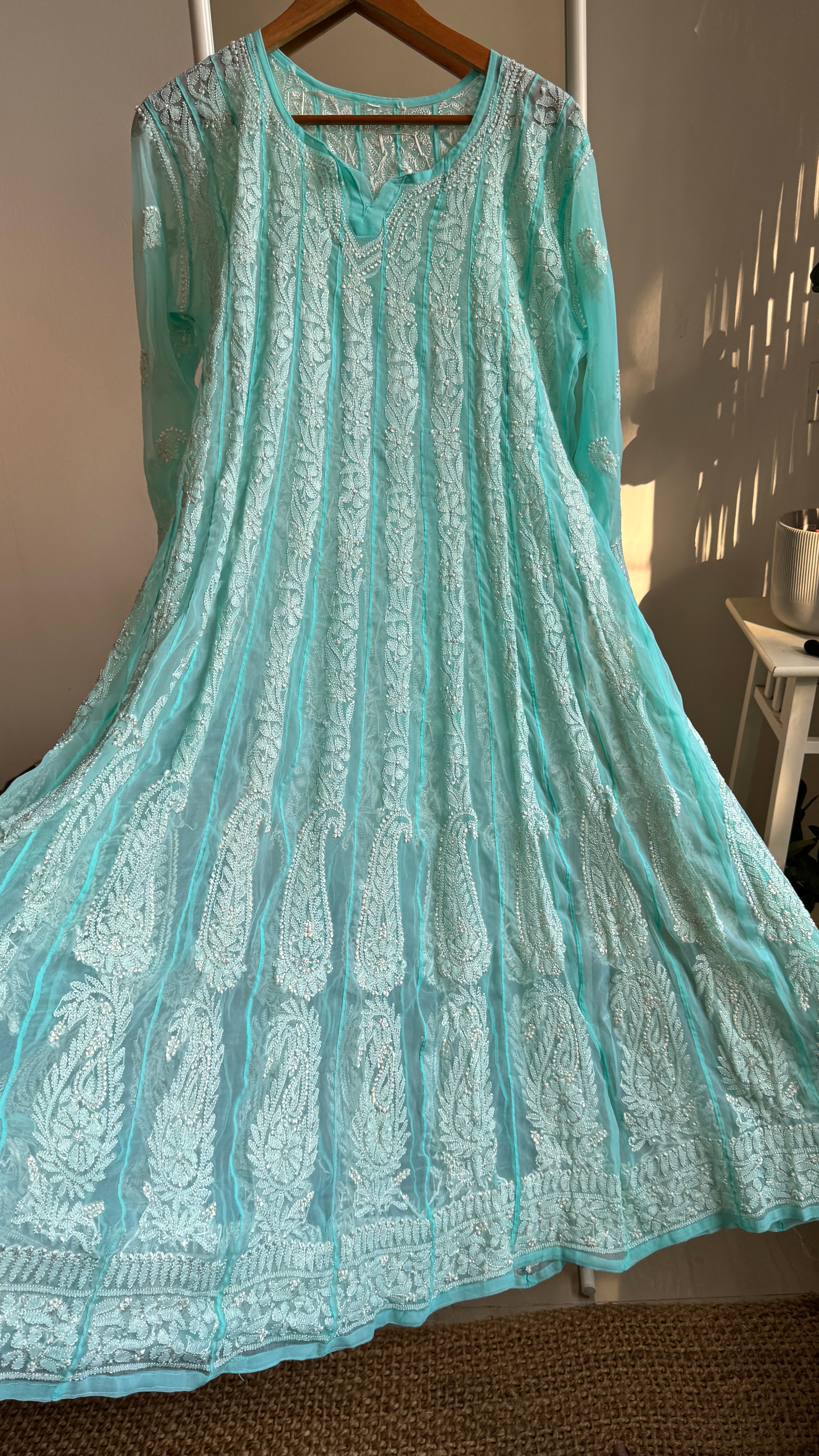 Georgette Chikankari Anarkali - Blue