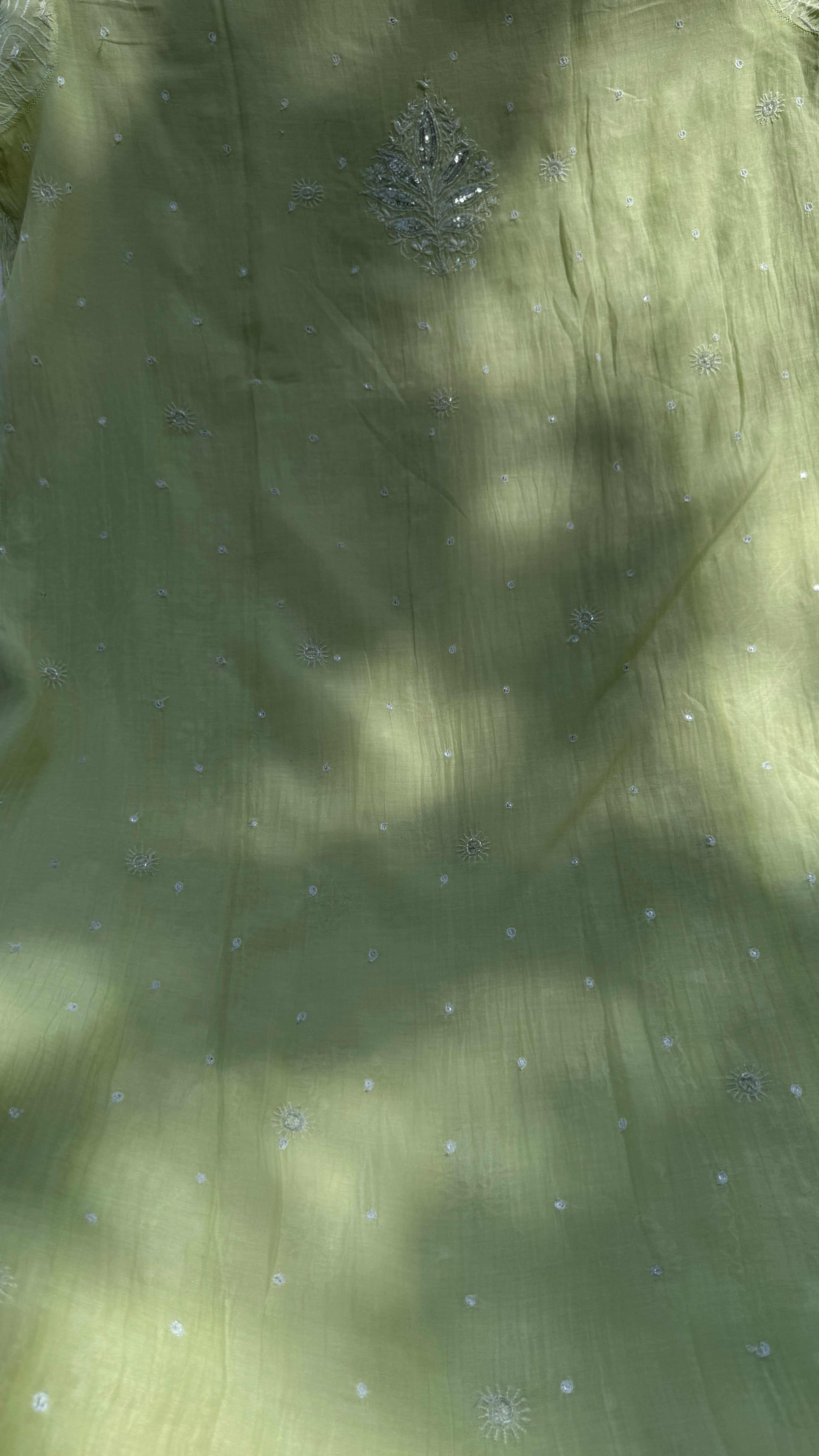 Mul Chanderi Chikankari - Unstitched Set - Lime Green