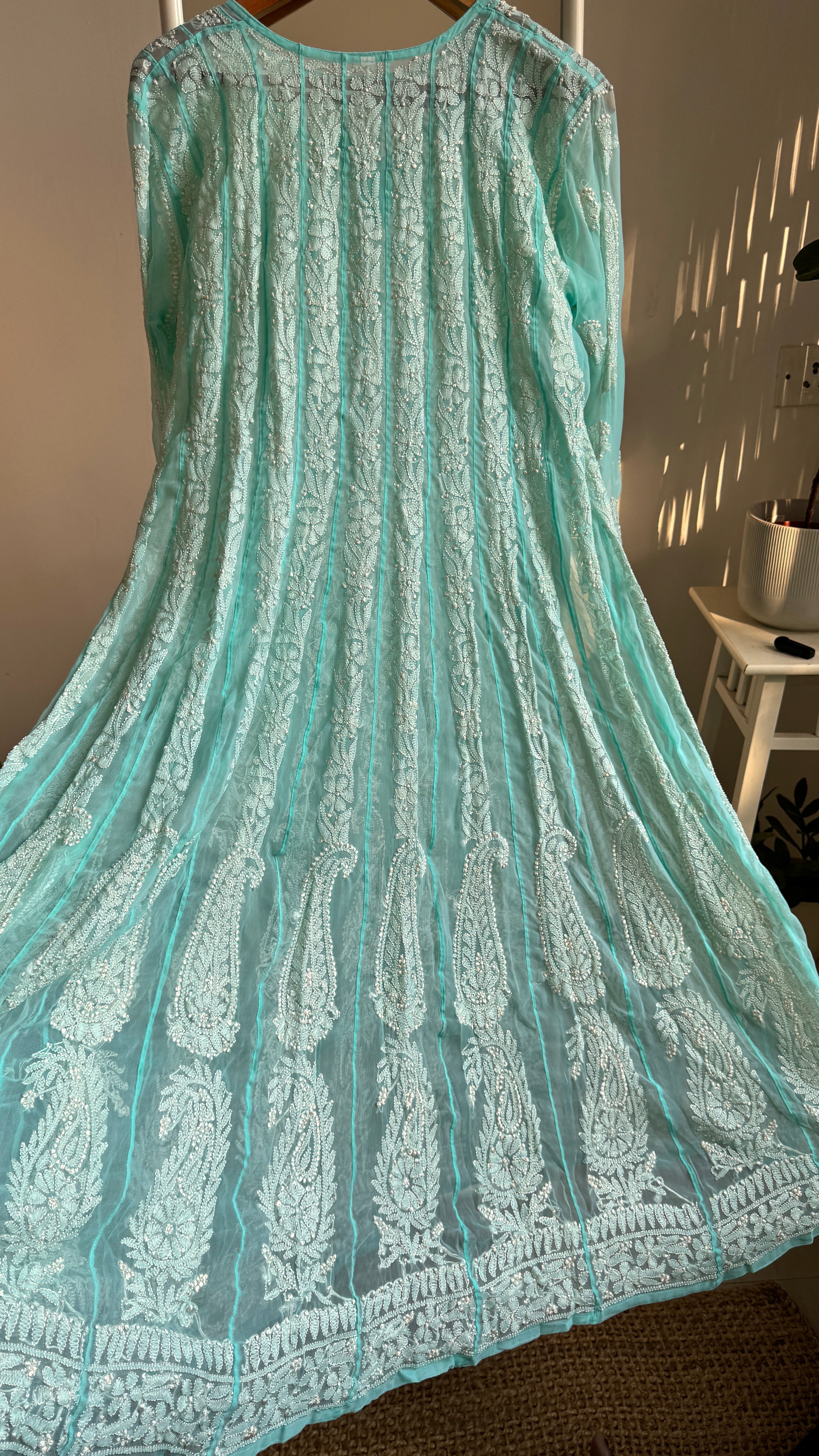 Georgette Chikankari Anarkali - Blue