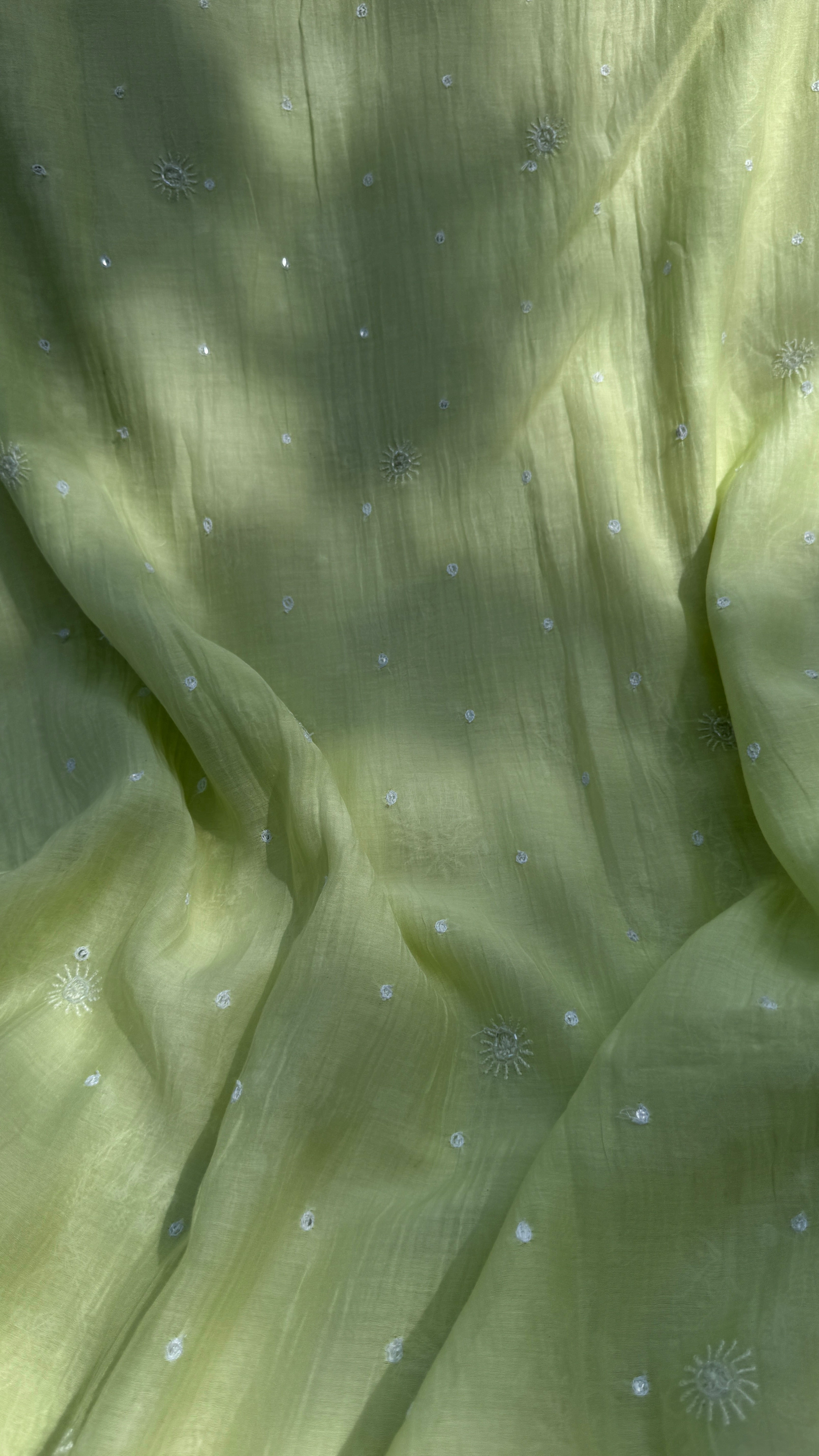 Mul Chanderi Chikankari - Unstitched Set - Lime Green