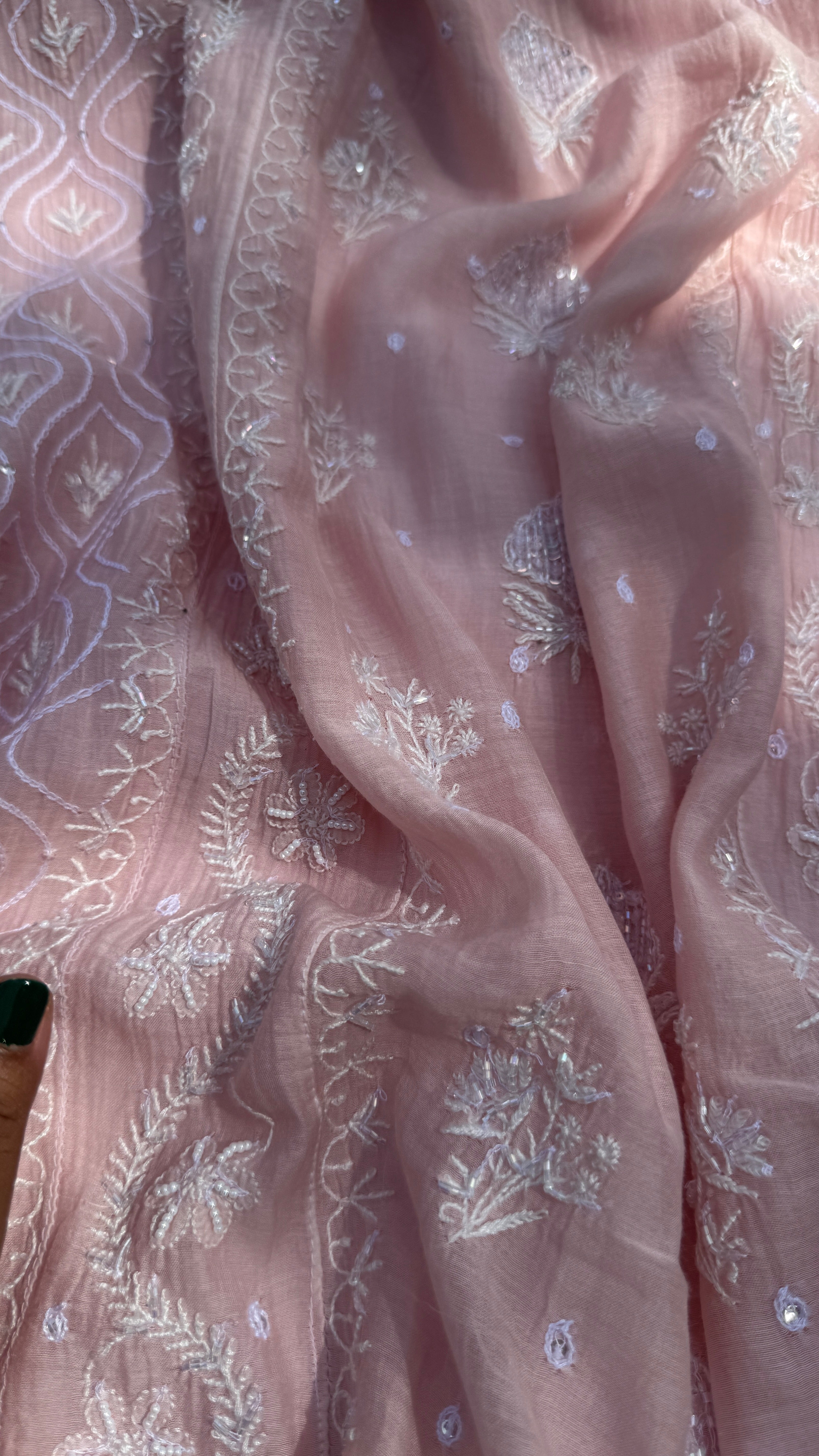Mul Chanderi Chikankari - Unstitched Set - Pale Pink