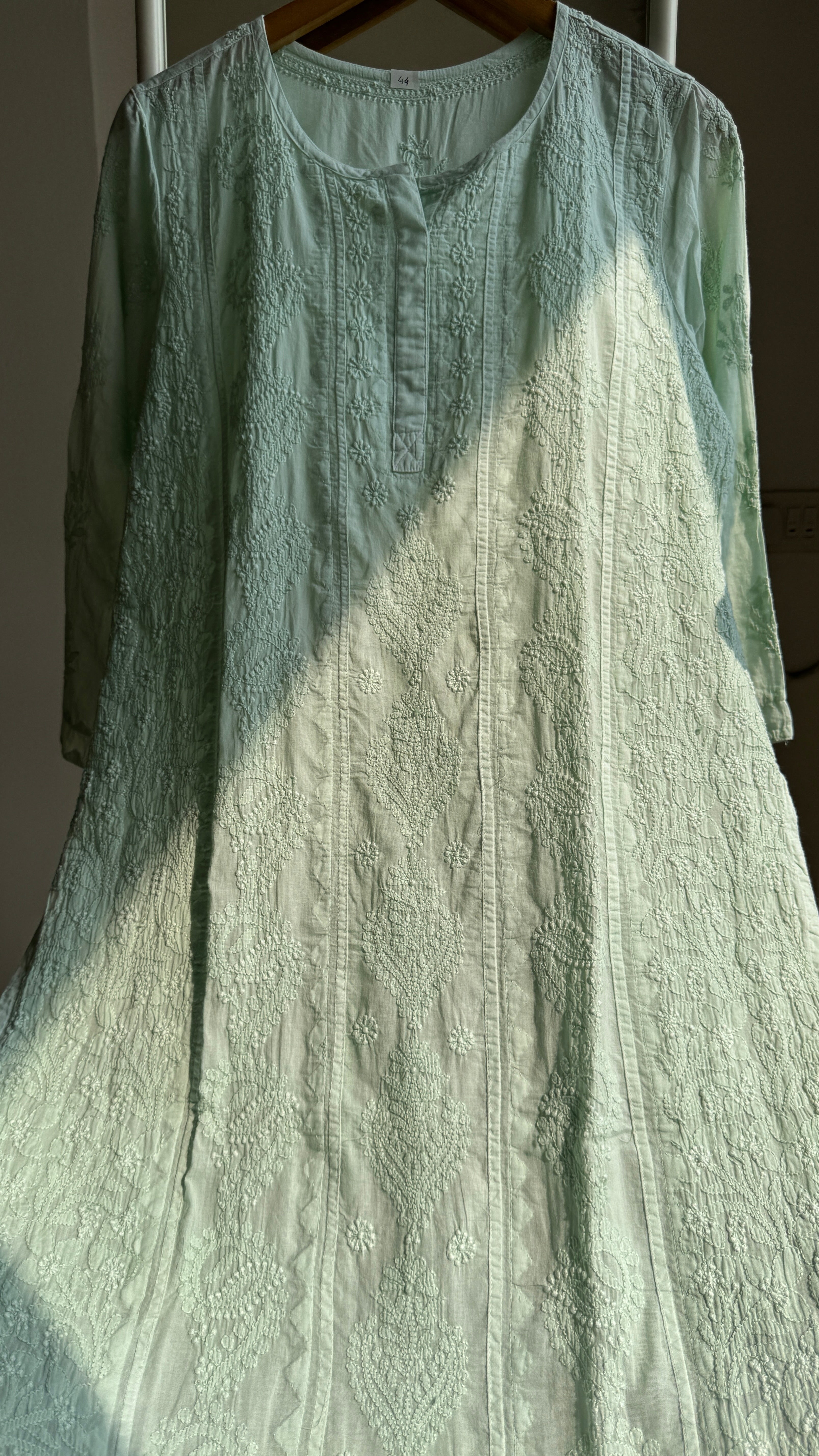 Mul Cotton Green Chikankari Kurti - Bela Collection