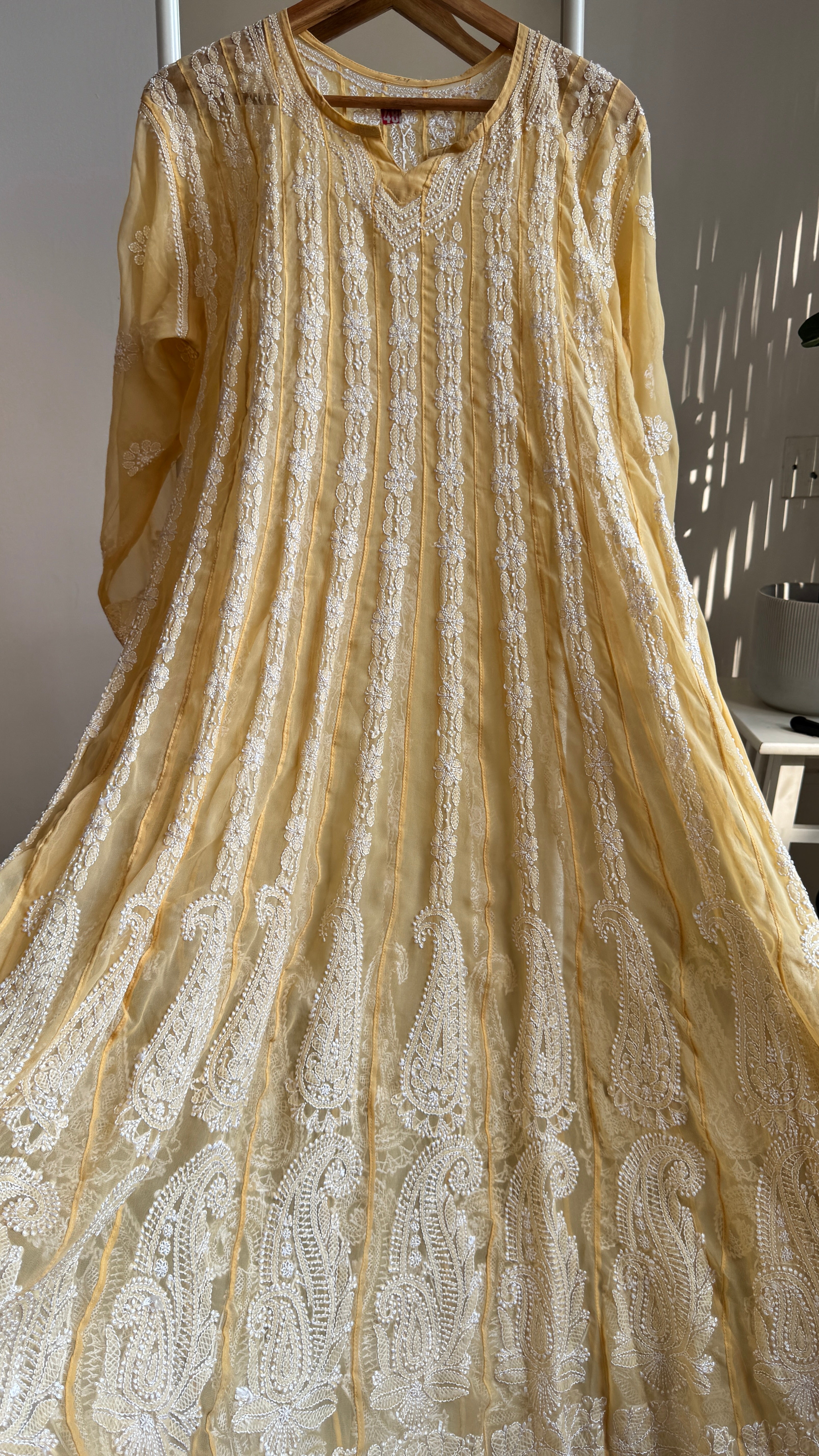 Georgette Chikankari Anarkali - Beige