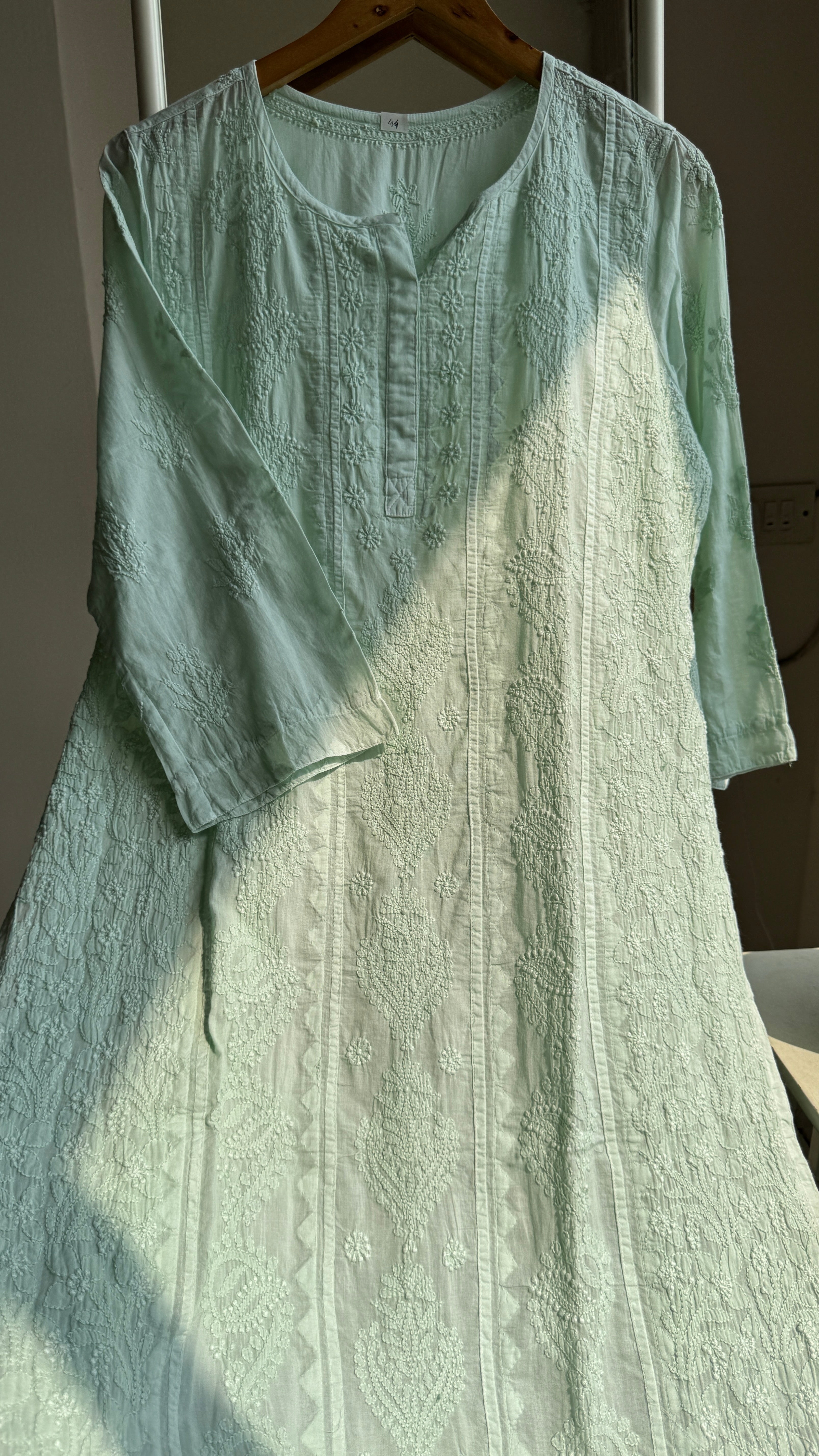 Mul Cotton Green Chikankari Kurti - Bela Collection