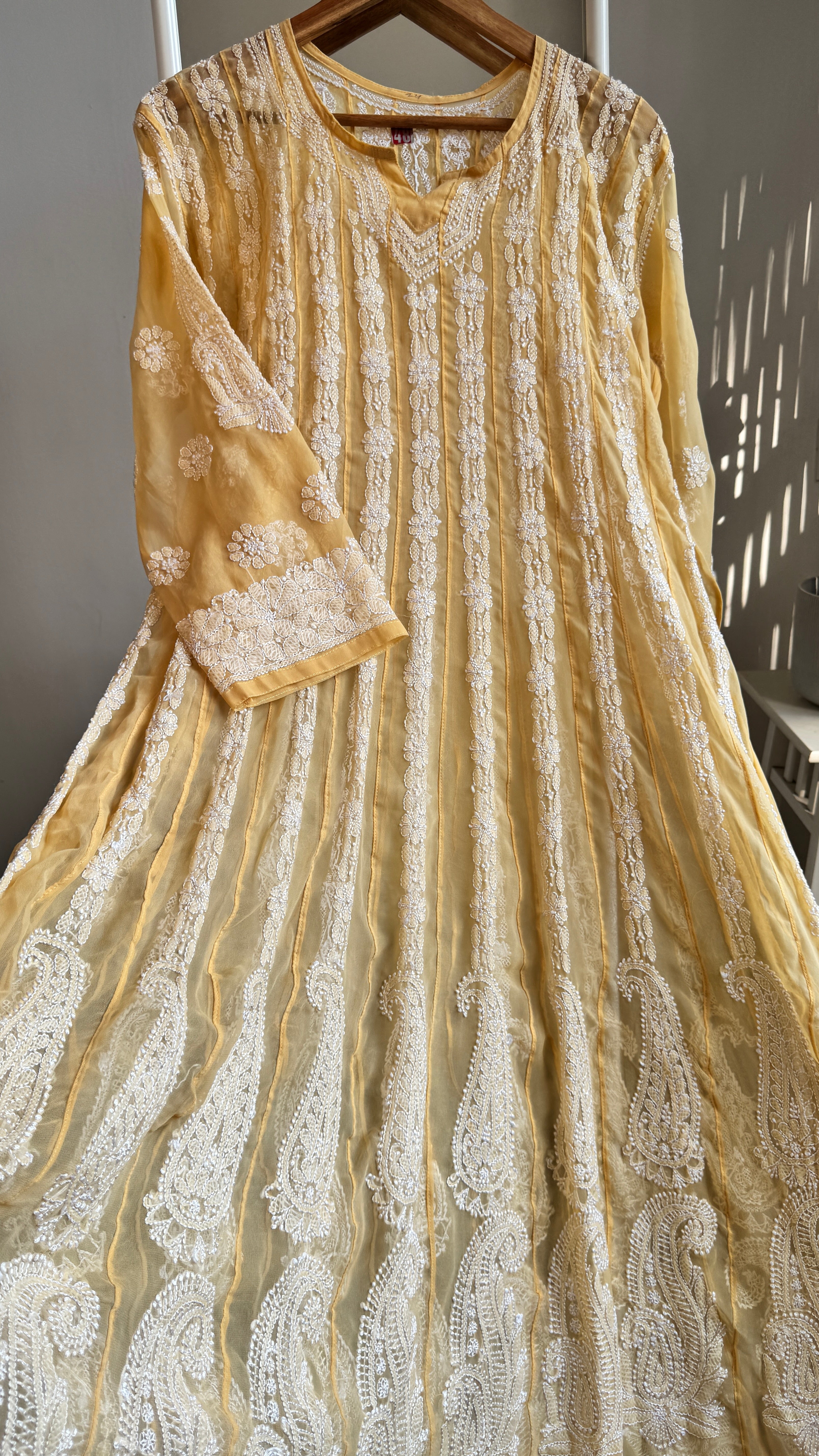 Georgette Chikankari Anarkali - Beige