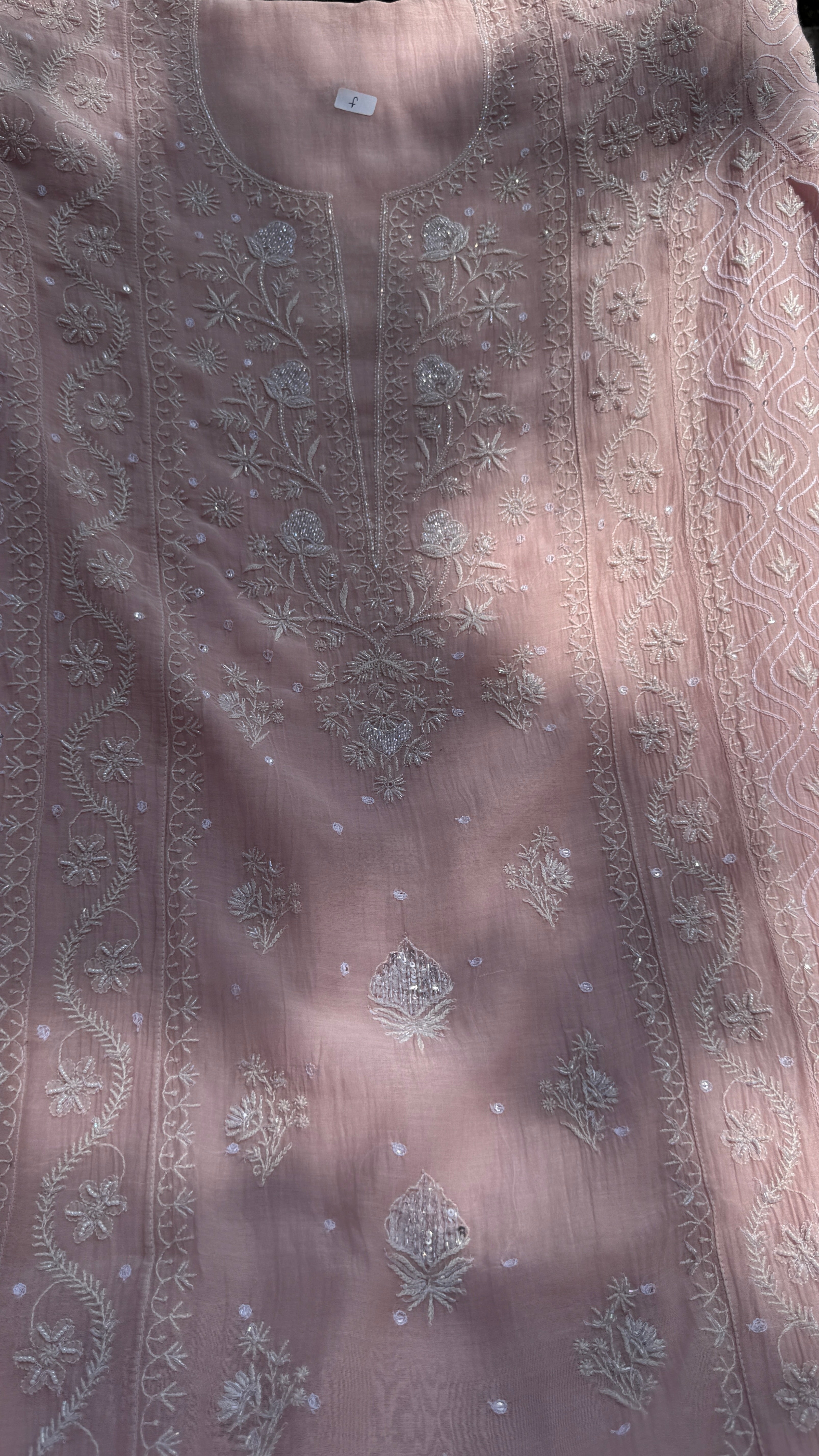 Mul Chanderi Chikankari - Unstitched Set - Pale Pink
