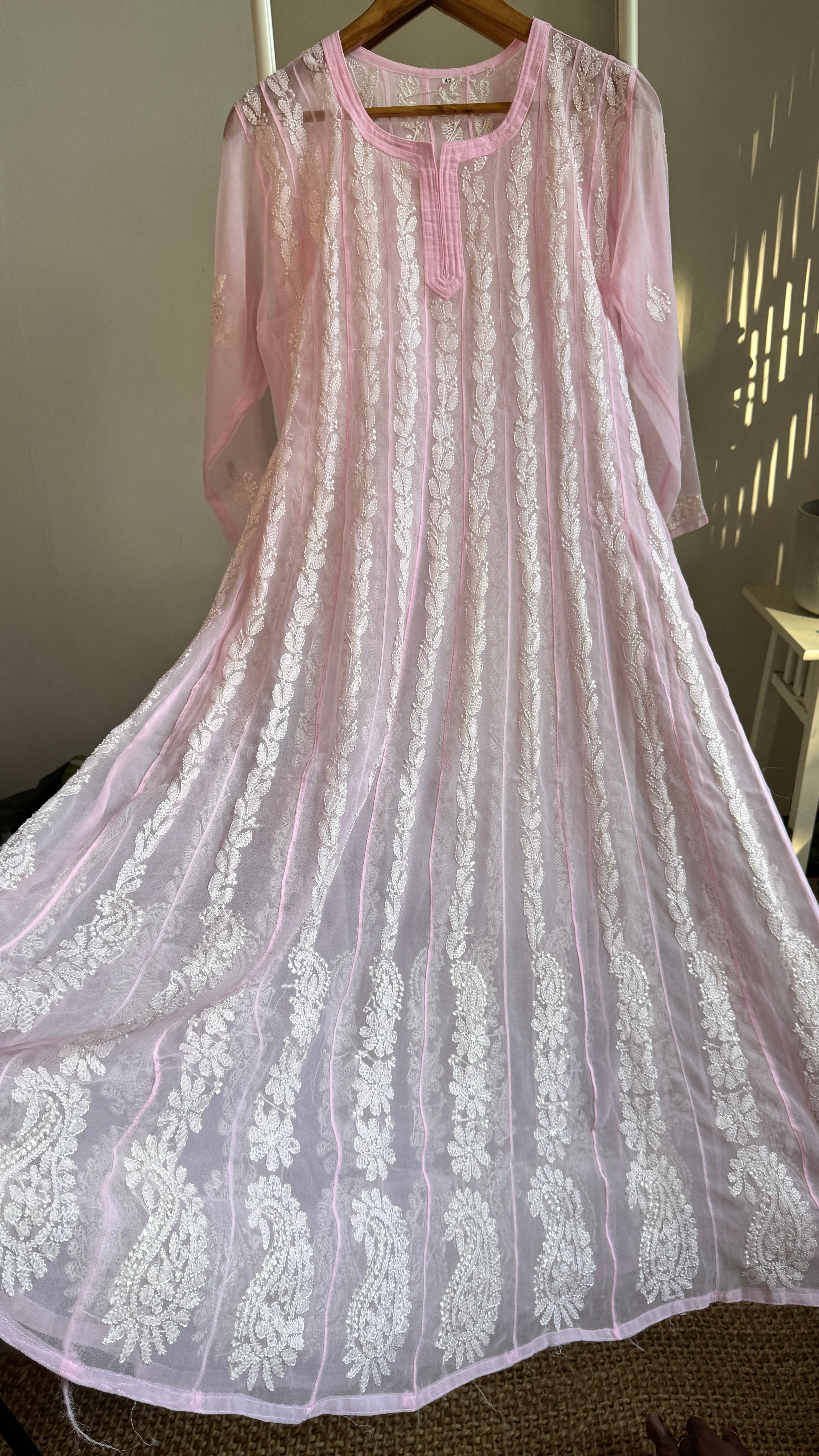 Georgette Chikankari Anarkali - Pink