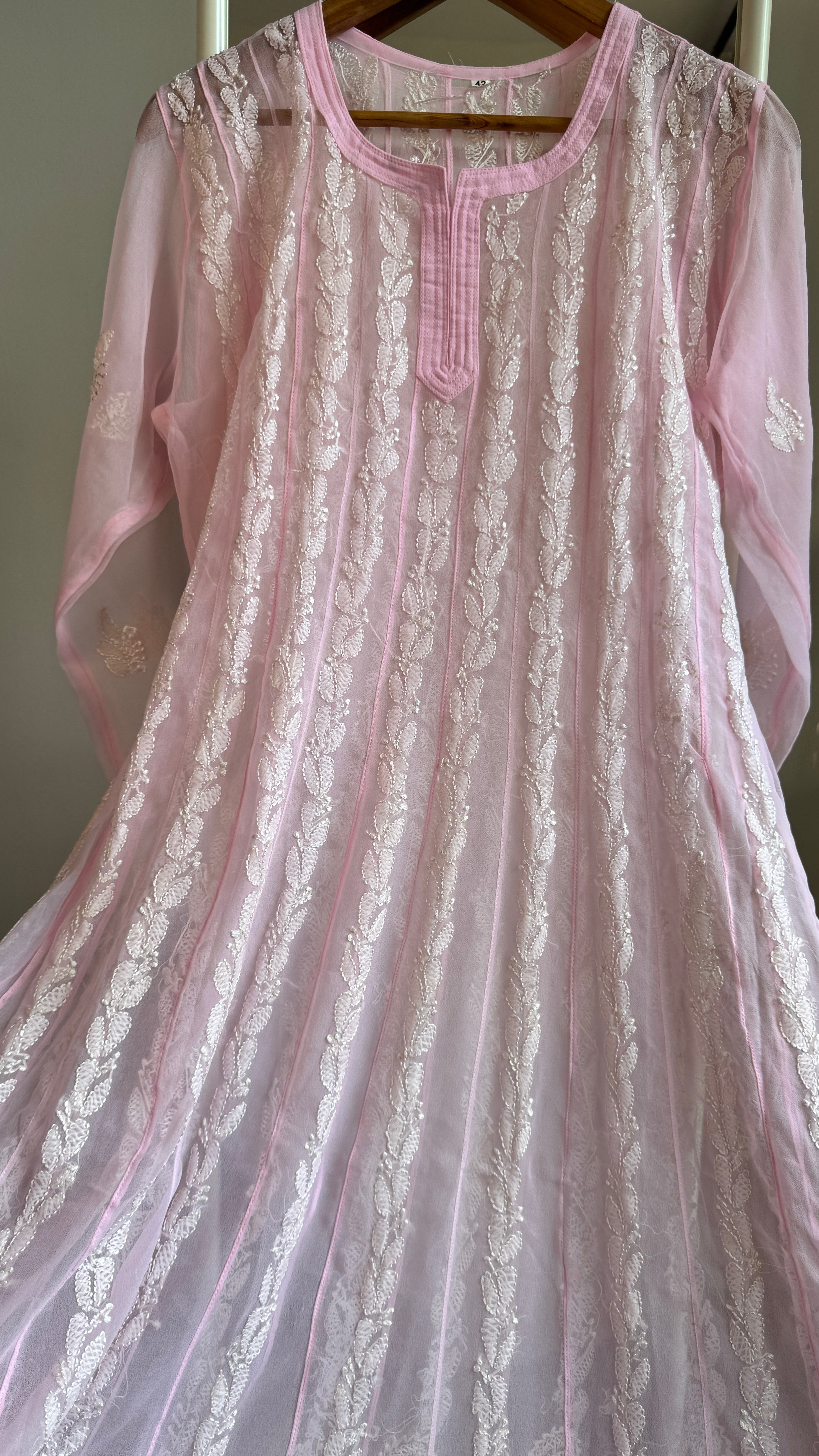 Georgette Chikankari Anarkali - Pink